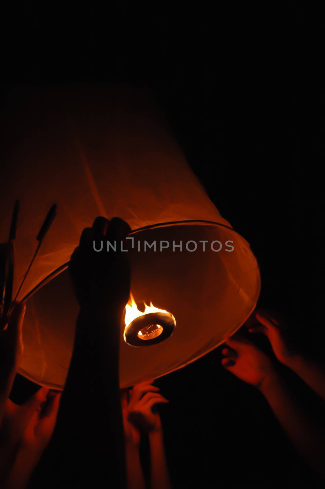 Yi Peng flying flame lantern in Chiang Mai Kratong Festival in Thailand