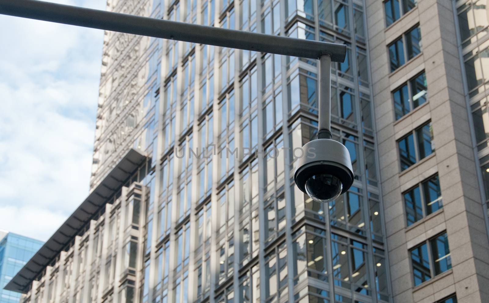 CCTV surveillance security dome camera in city center