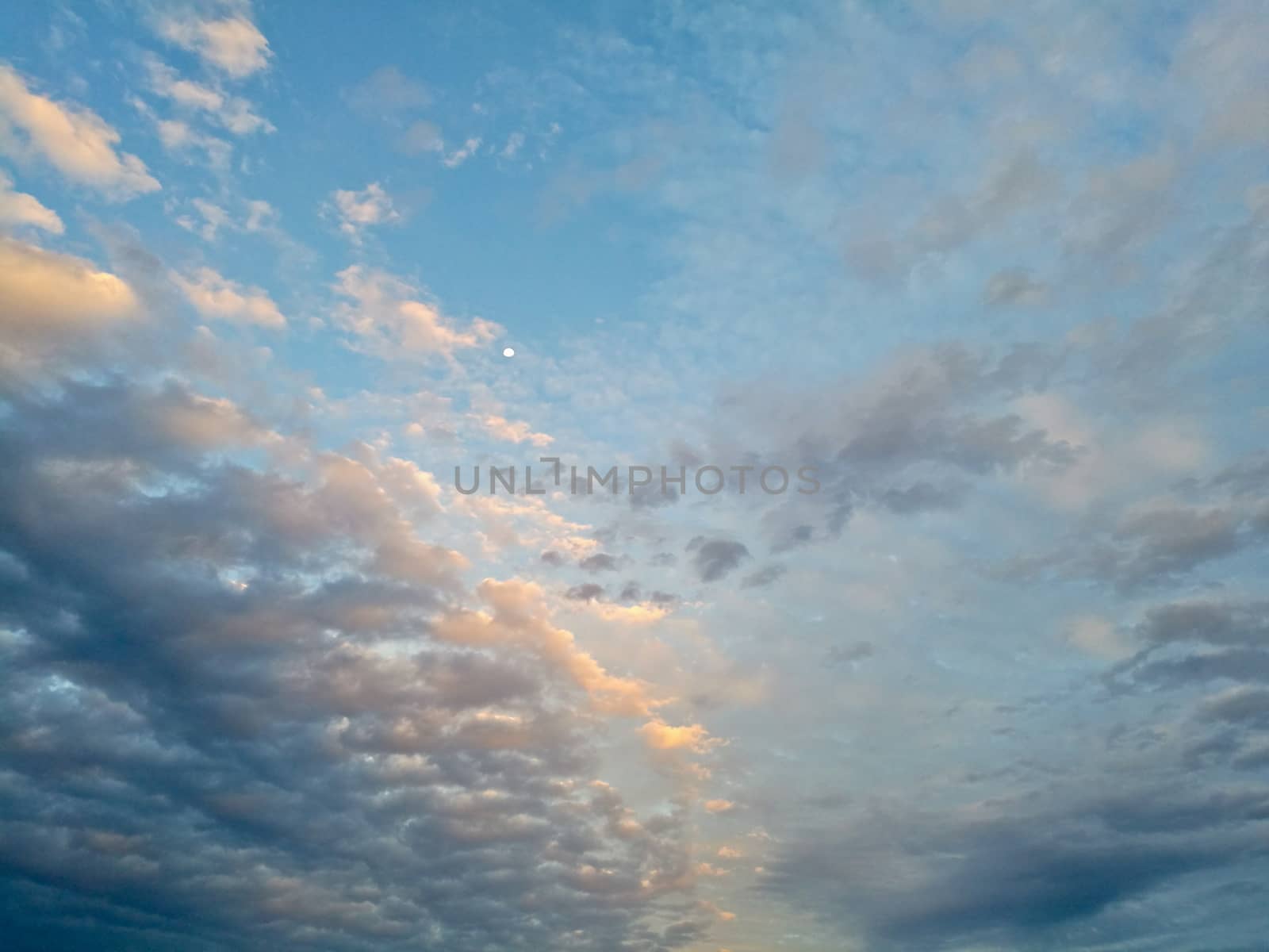 Evening cloudy twilight blue purple sky scene