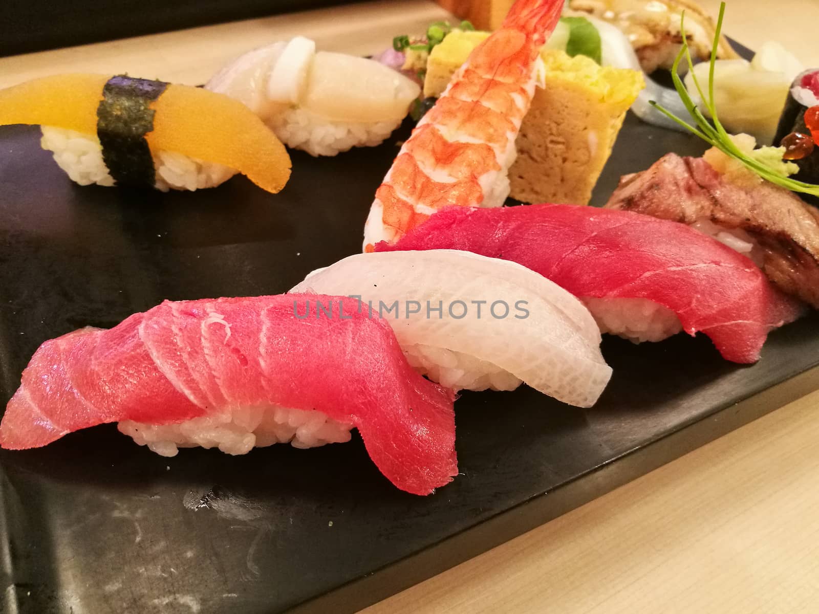 Full set of fresh premium seafood Japanese sushi by eyeofpaul