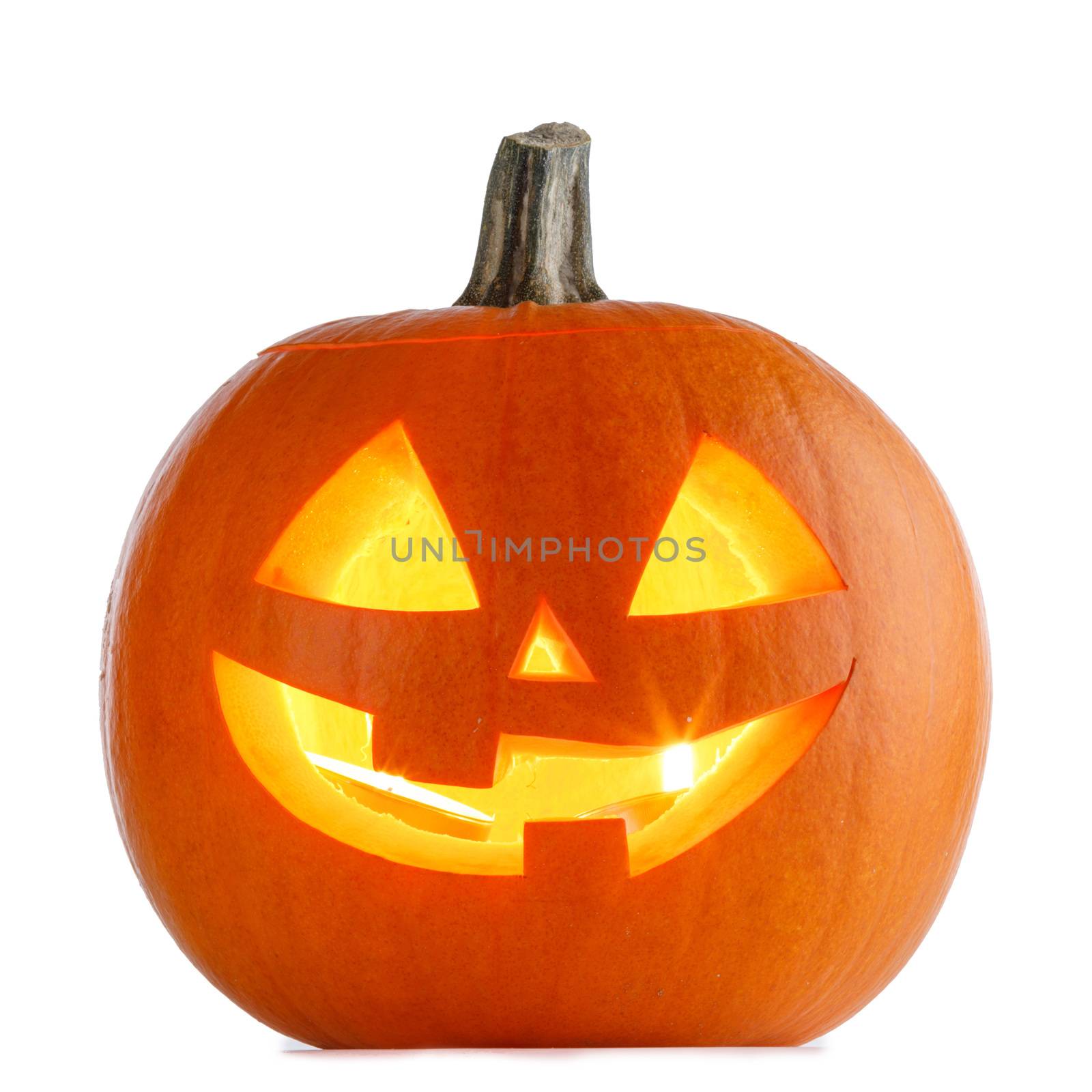 Glowing angry Halloween Pumpkin isolated on white background