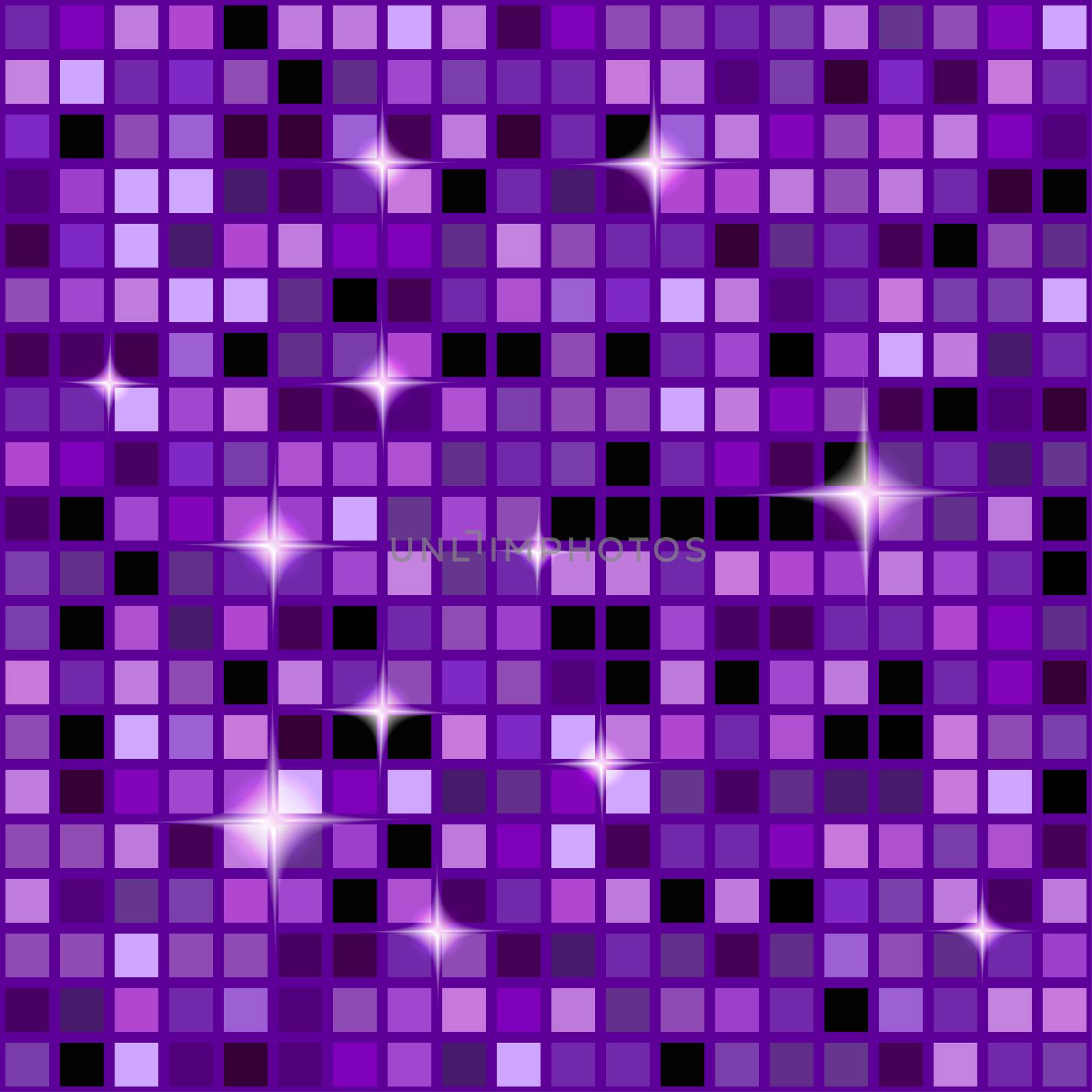 Purple seamless mosaic shimmer background. Sparkle glitter backdrop. Disco ball texture wallpaper. Illustration.