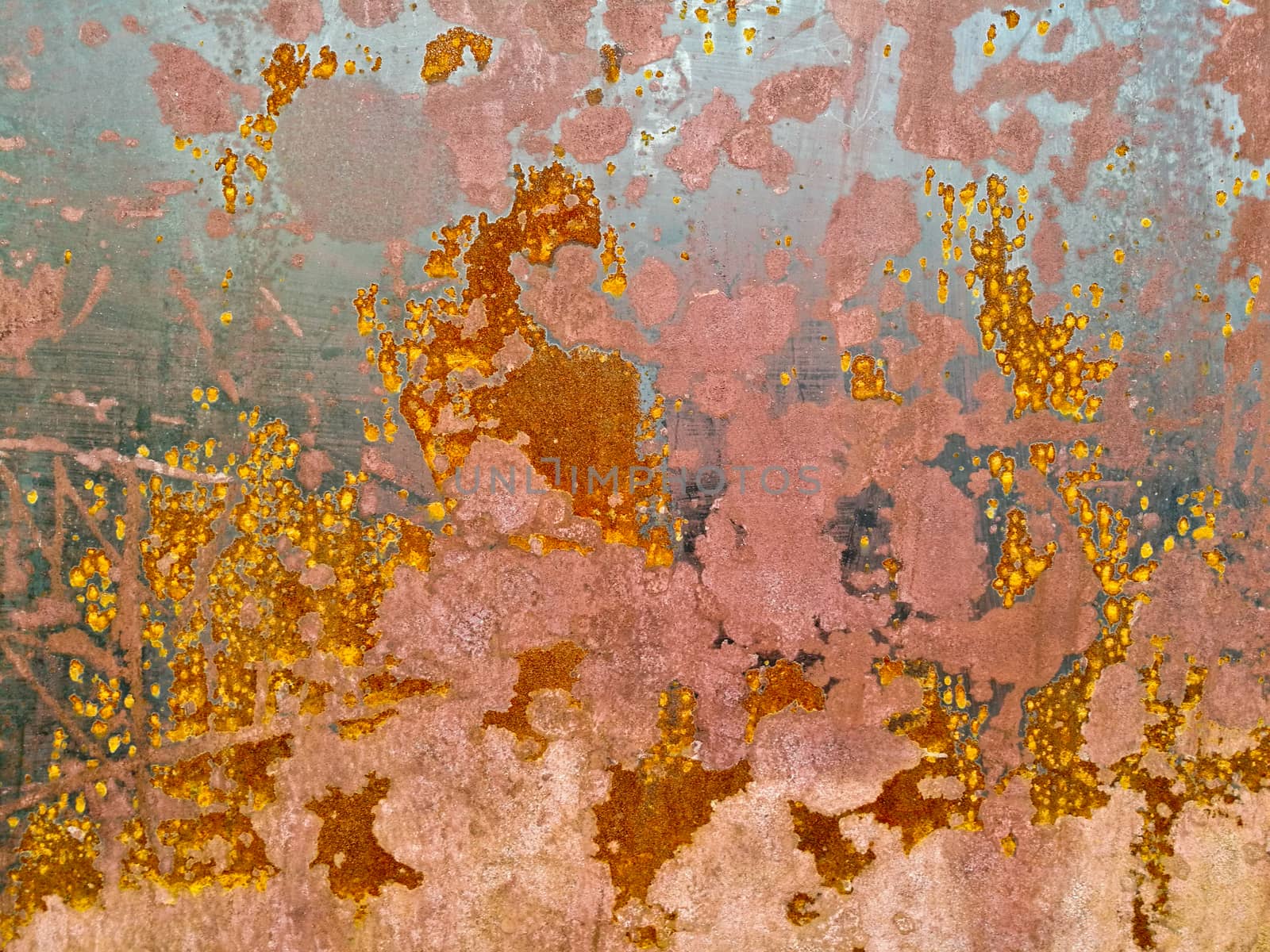 Rustic stain yellow orange red metal sheet industrial background by eyeofpaul