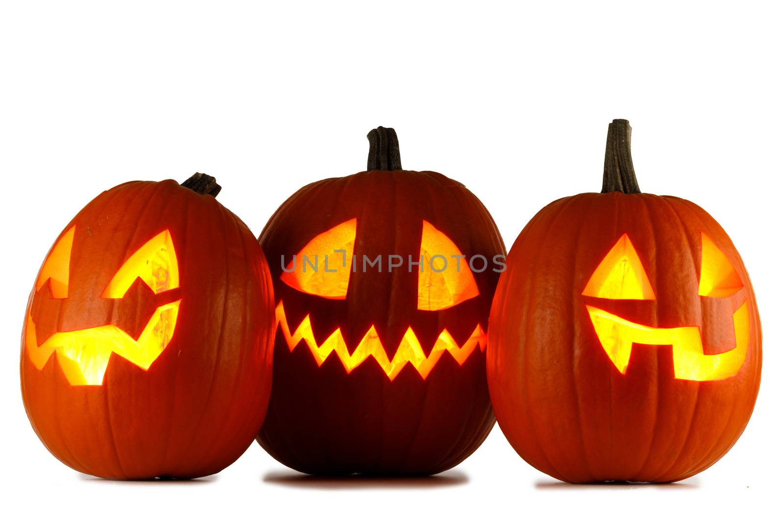 Three Halloween Pumpkins isolated on white background