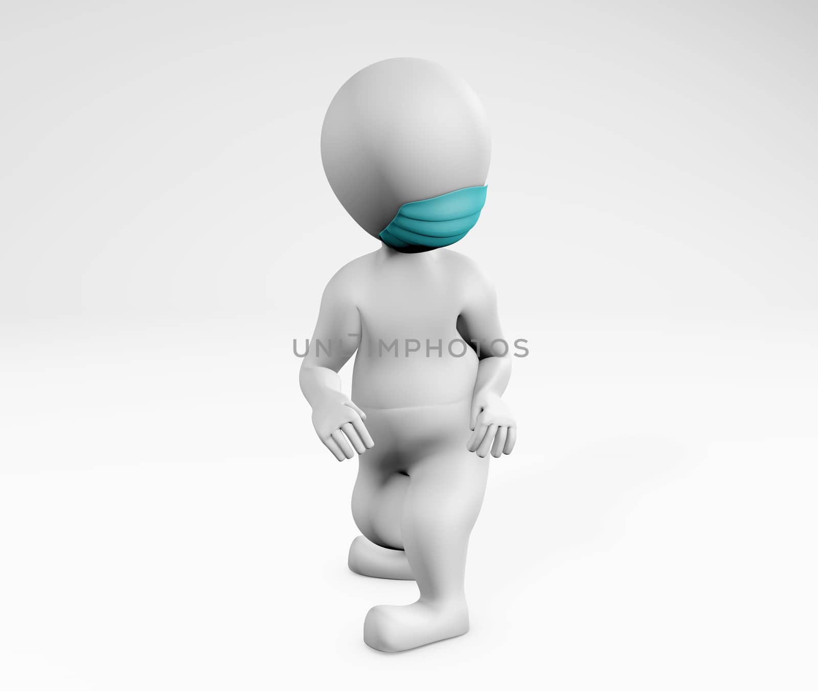 Man with mask feeling scared looking back 3d rendreing by F1b0nacci