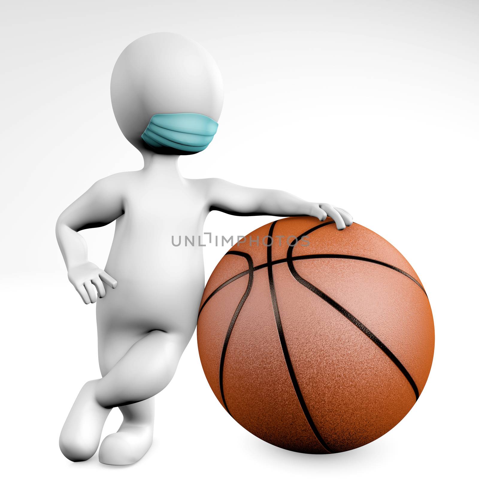 Man with a mask with a ball for basketball 3d rendering by F1b0nacci
