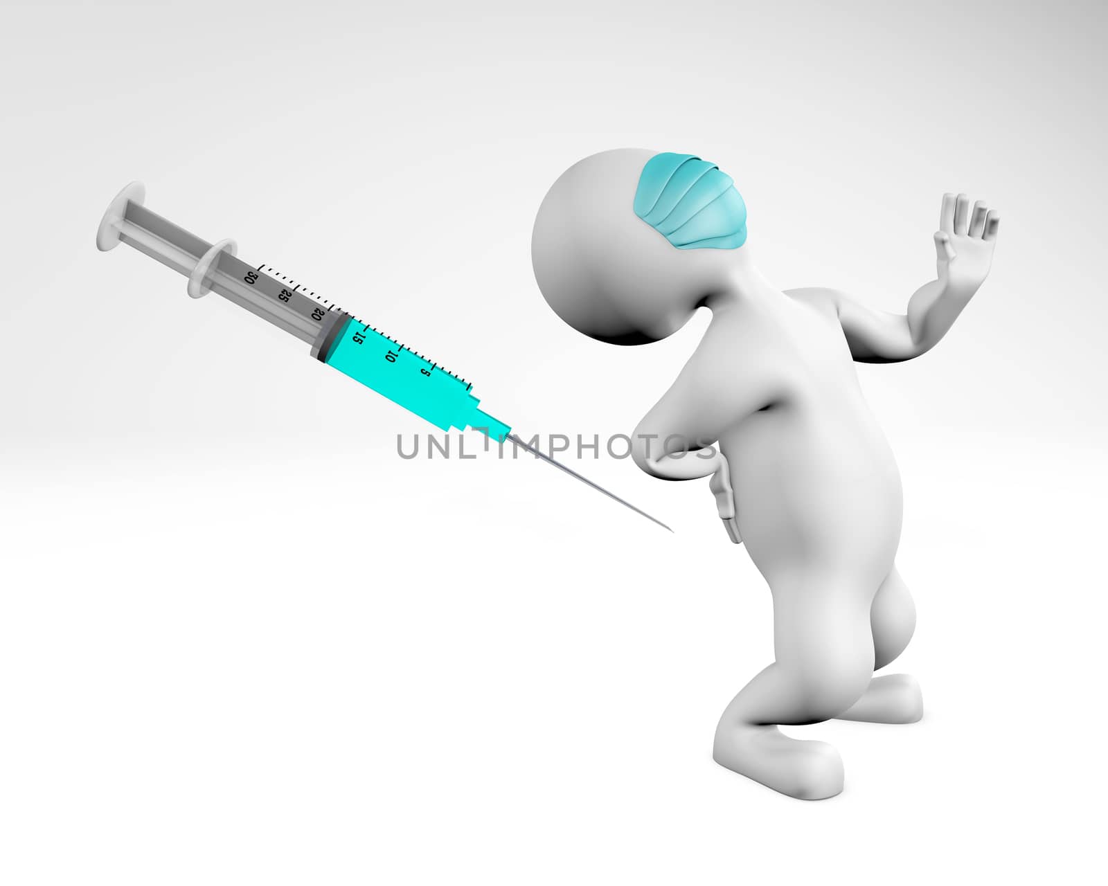 Man with mask being vaccinated 3D rendering isolated on white