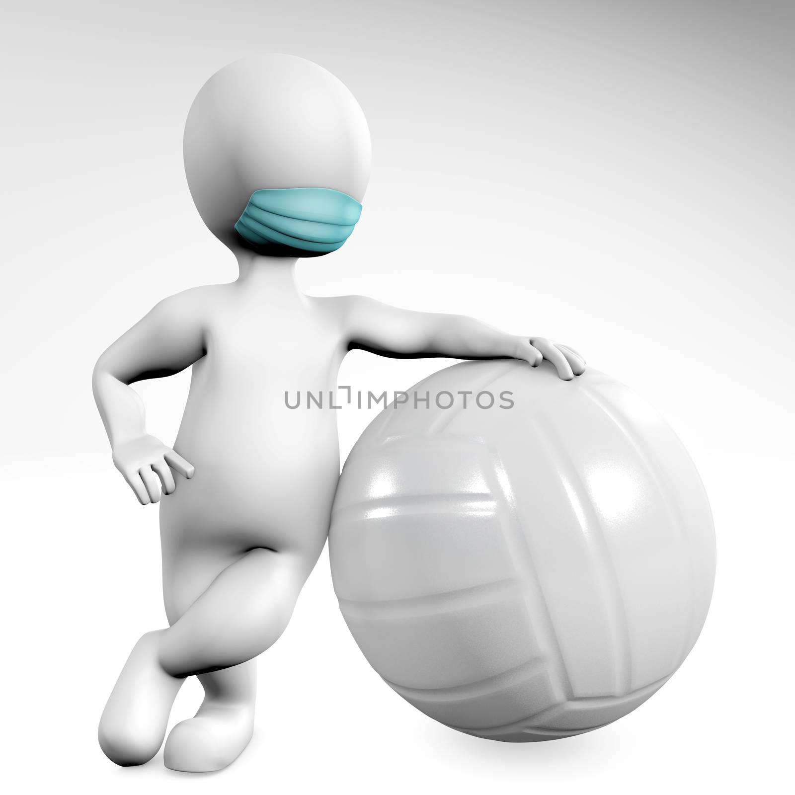 Man with a mask with a ball for valleyball 3d rendering by F1b0nacci