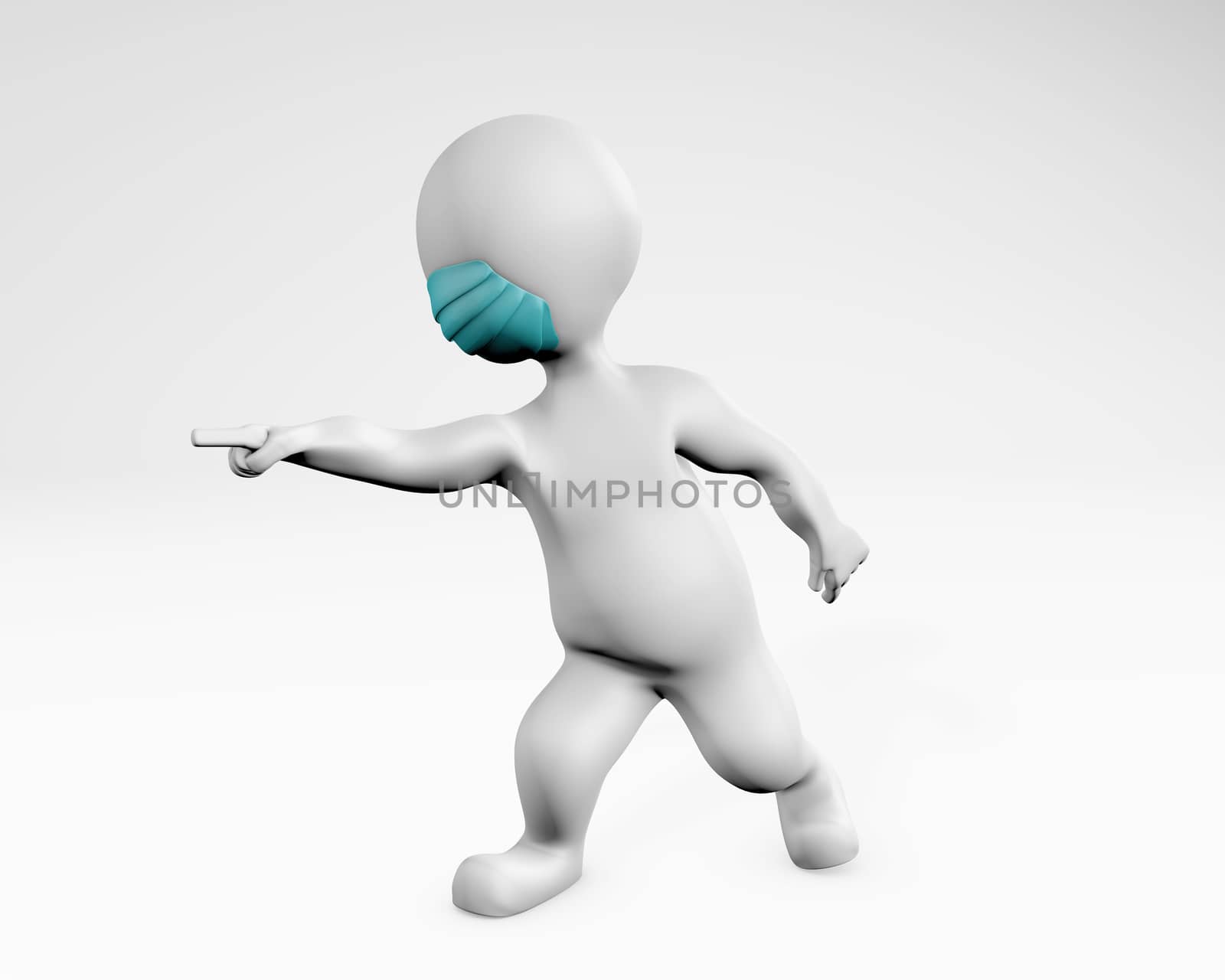 Man with mask Charge Gesture 3d rendering isolated on white