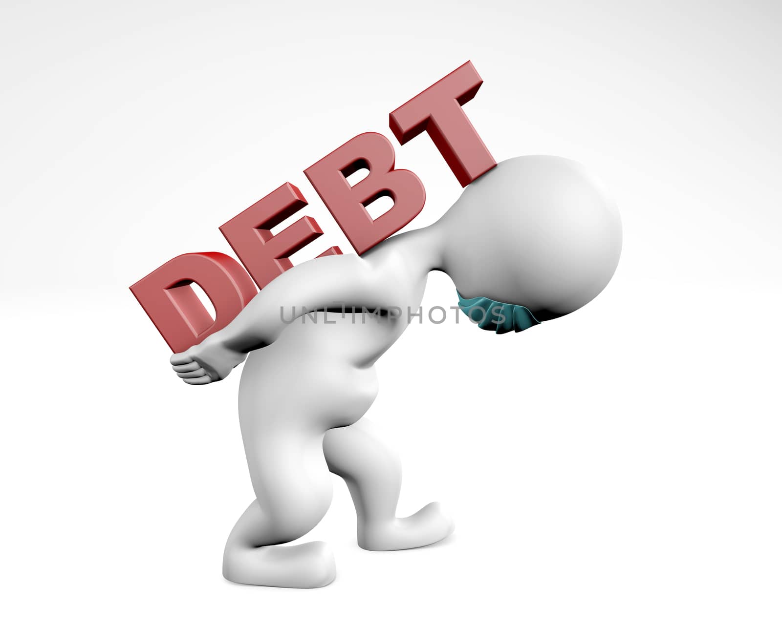 Man with mask holding burden of debt 3d rendering by F1b0nacci