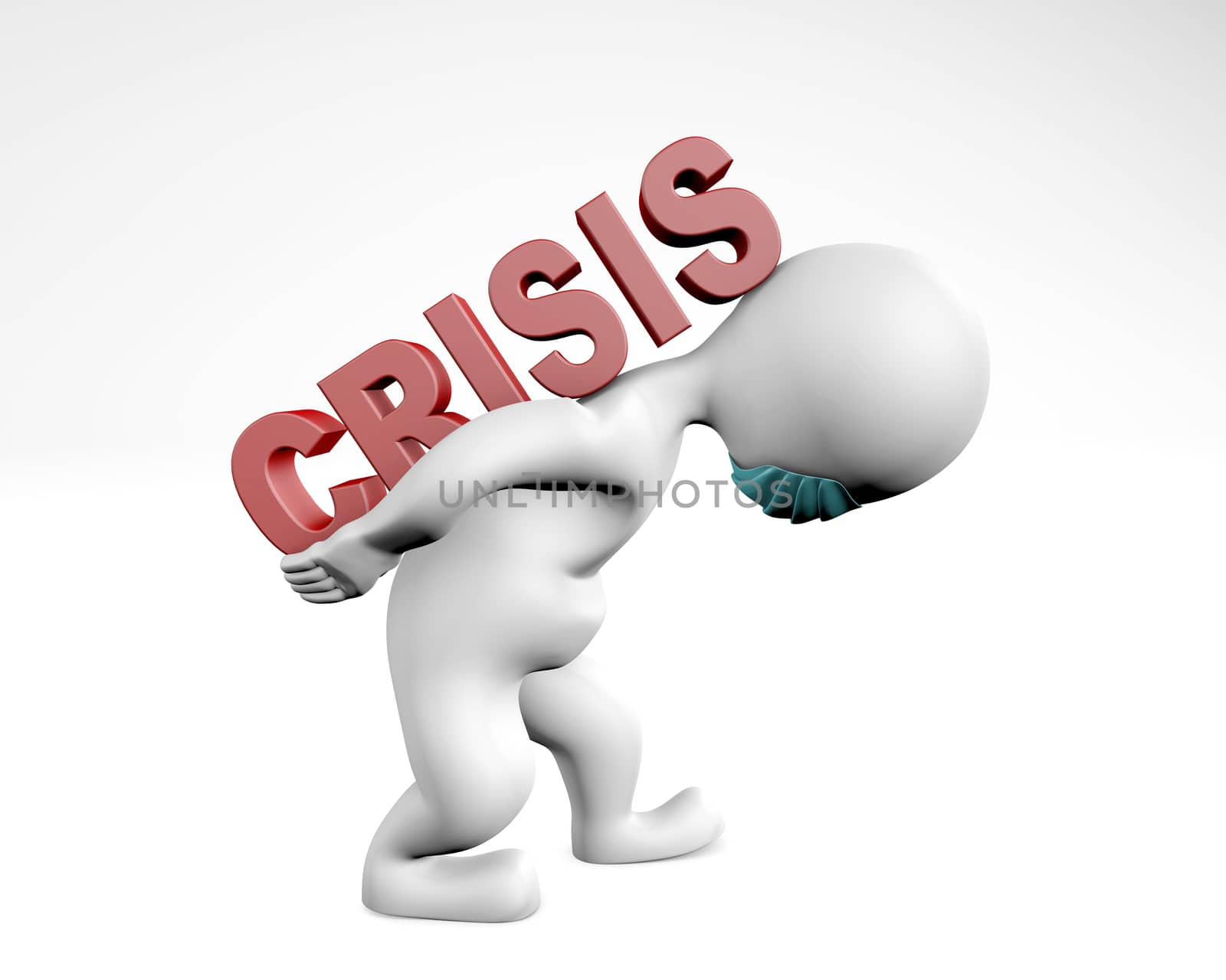Man with mask holding burden of crisis 3d rendering isolated on white