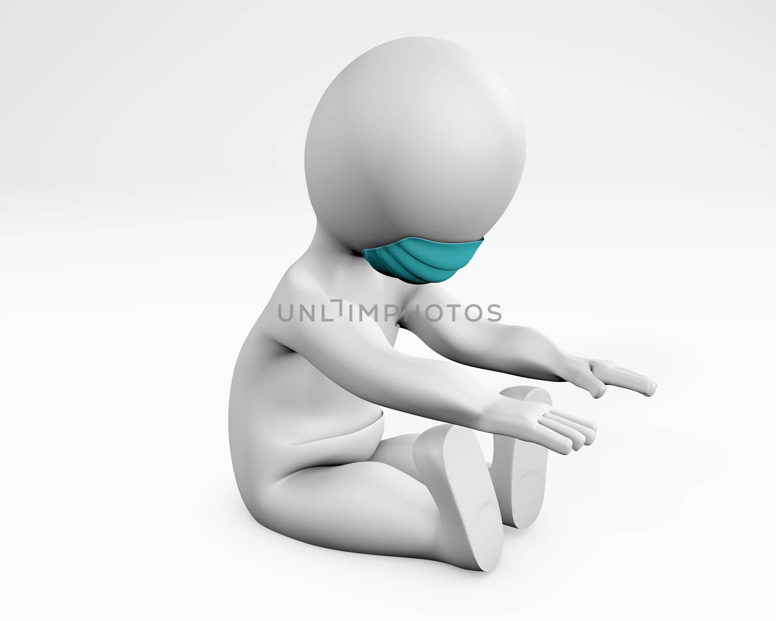 Man with mask excersizing at home 3d rendering by F1b0nacci