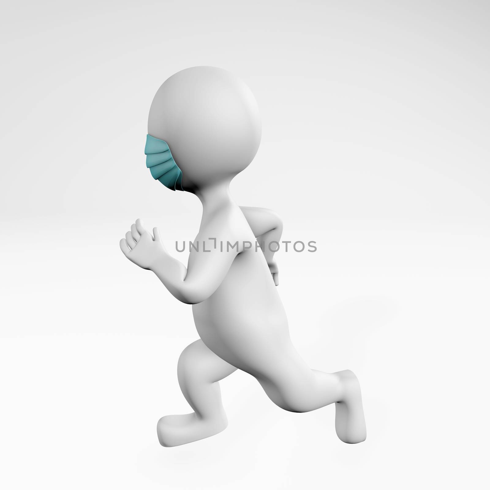 man with mask running sport 3d rendering isolated on white