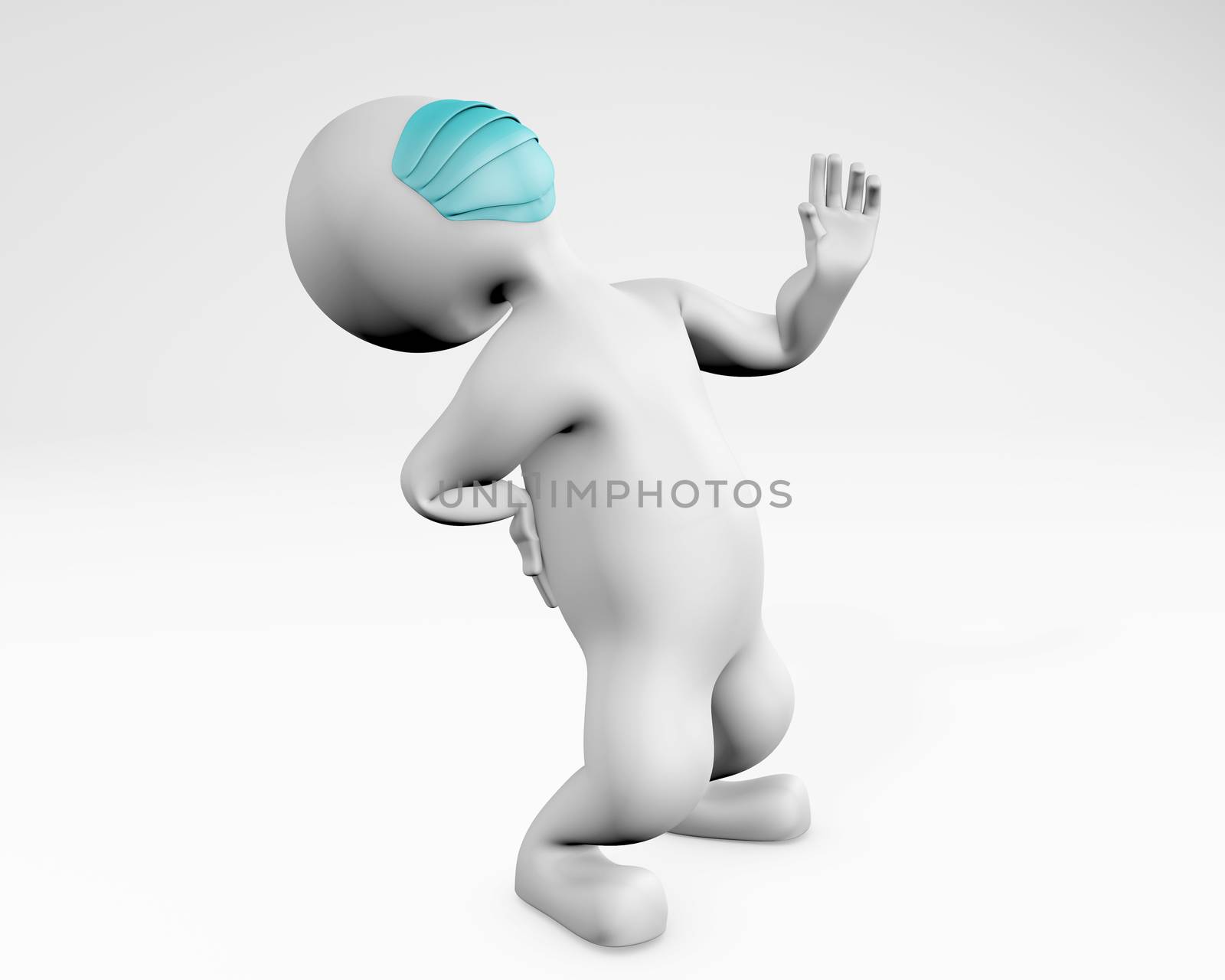 Man with mask in back pain 3d rendering by F1b0nacci