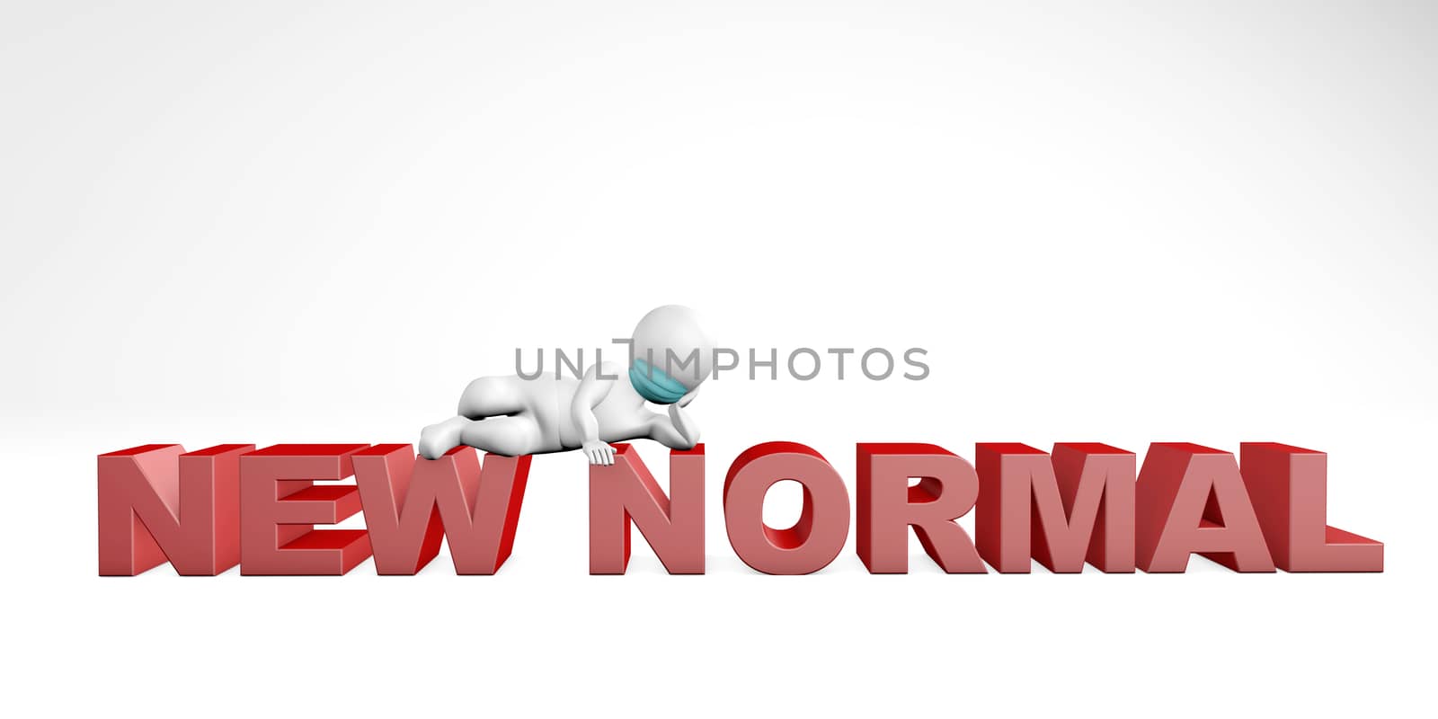 Man with mask lying relaxed on the new normal 3d rendering isolated on white