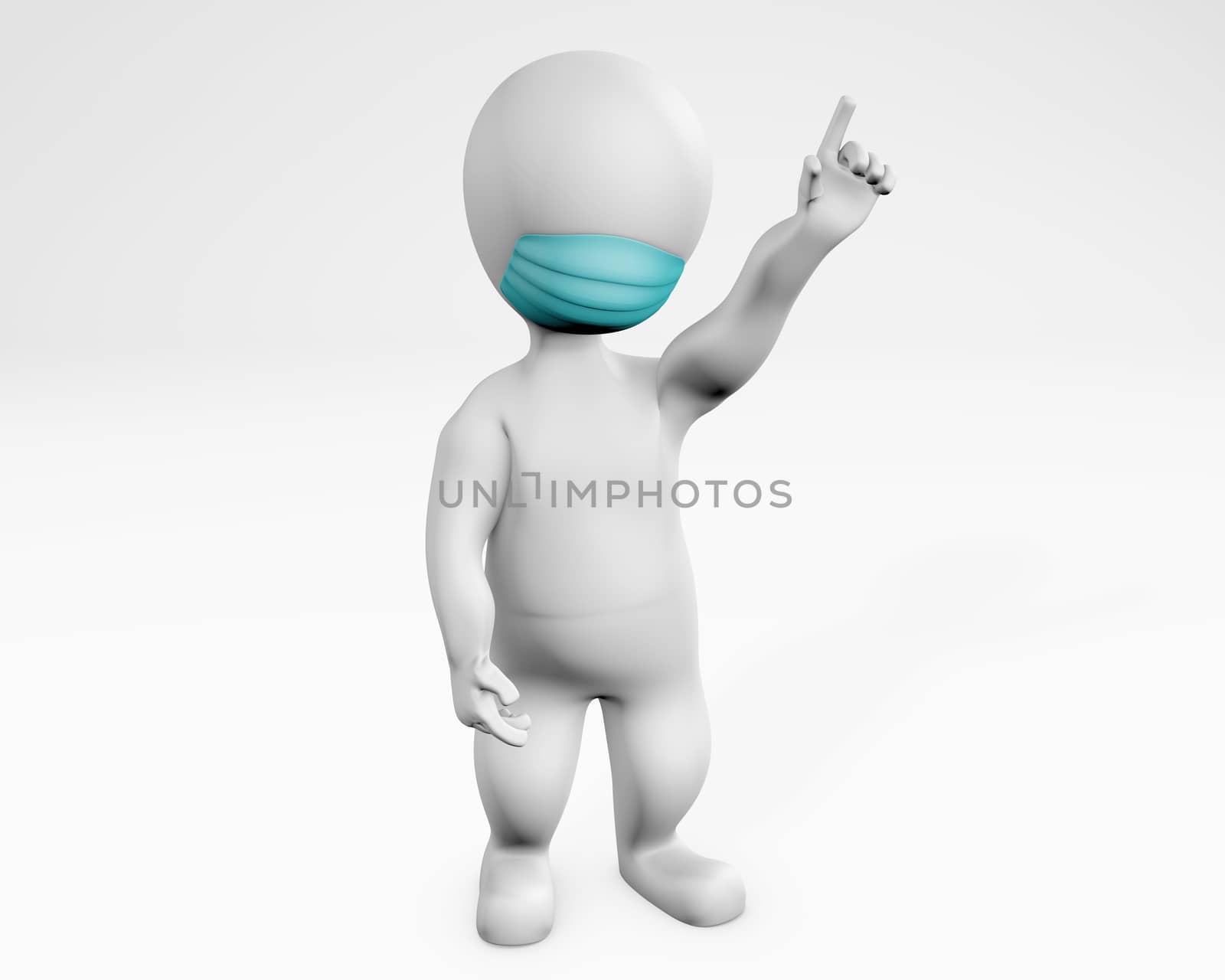 Man with mask pointing up 3d rendering by F1b0nacci