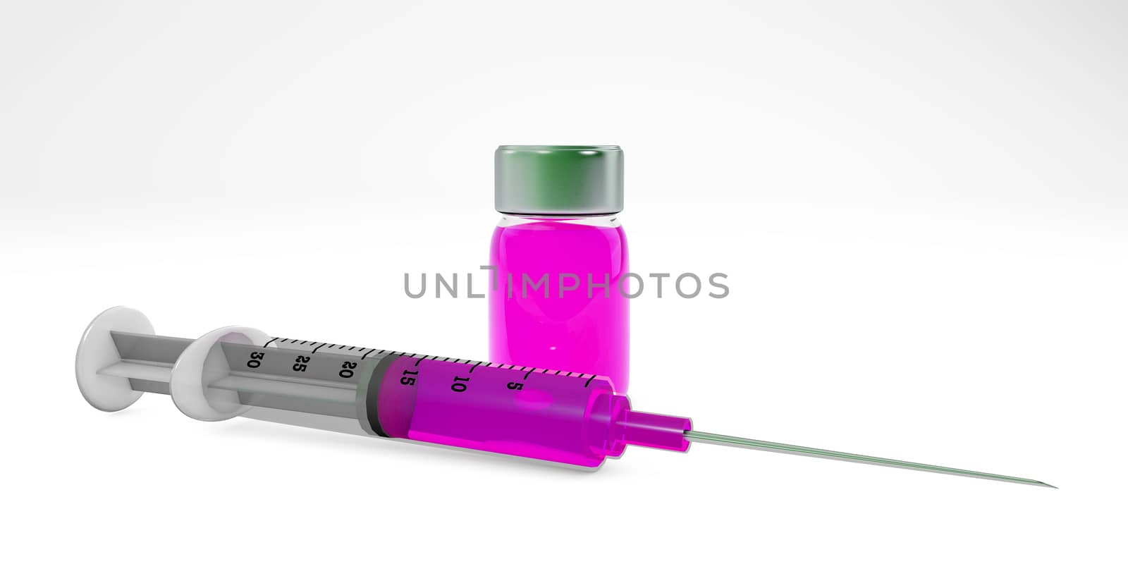 medicine with syringe 3d rendering isolated on white