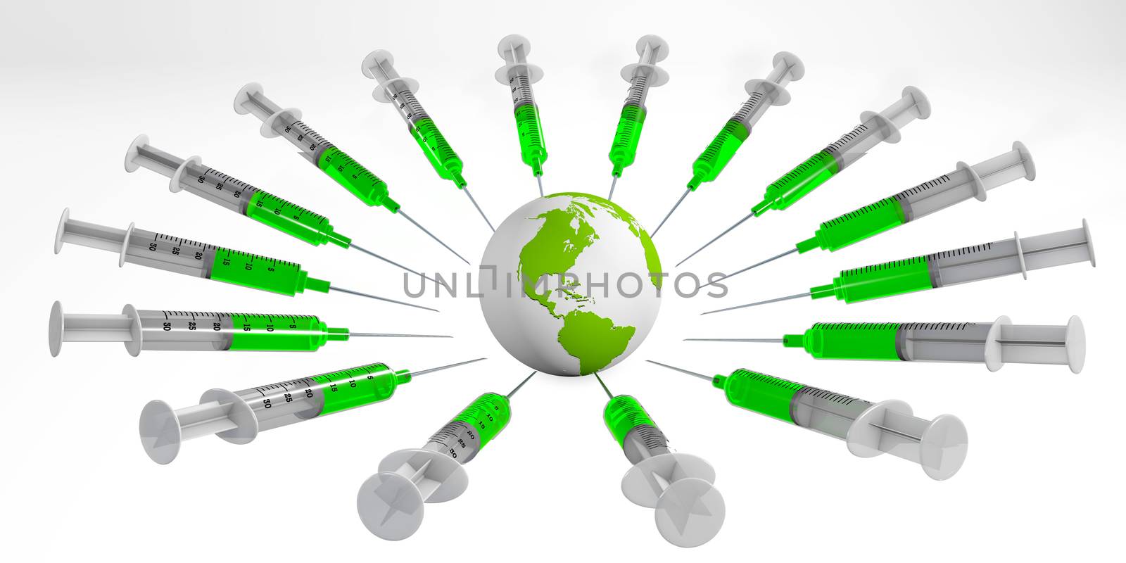 vaccinating the earth 3d rendering isolated on white