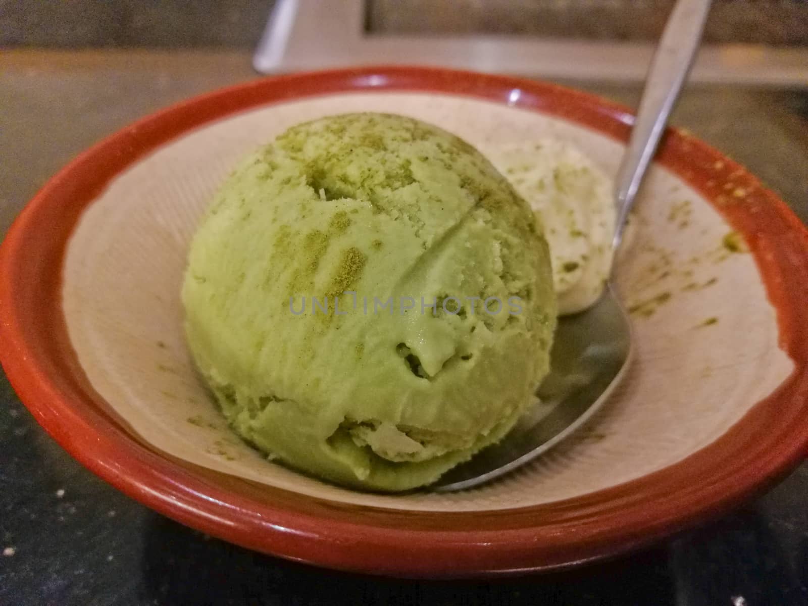 Cold sweet traditional Matcha green tea icecream by eyeofpaul