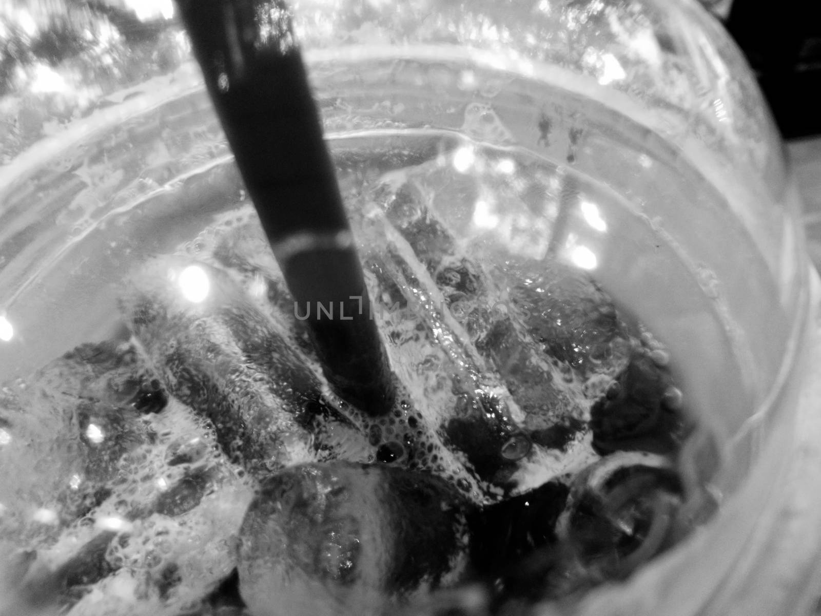 Black Americano iced coffee in black and white