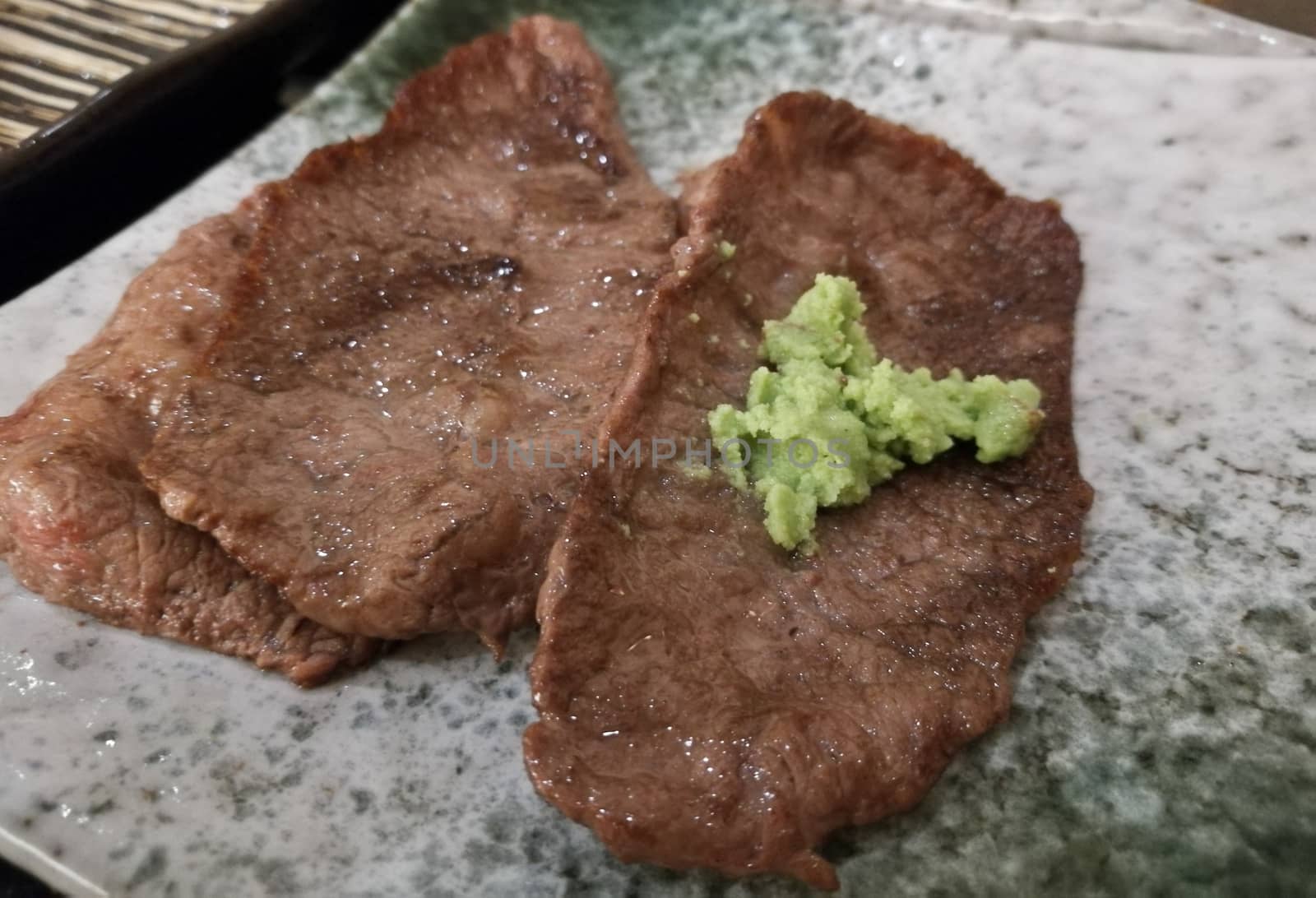 Grilled Tokyo premium beef served with fresh Wasabi powder