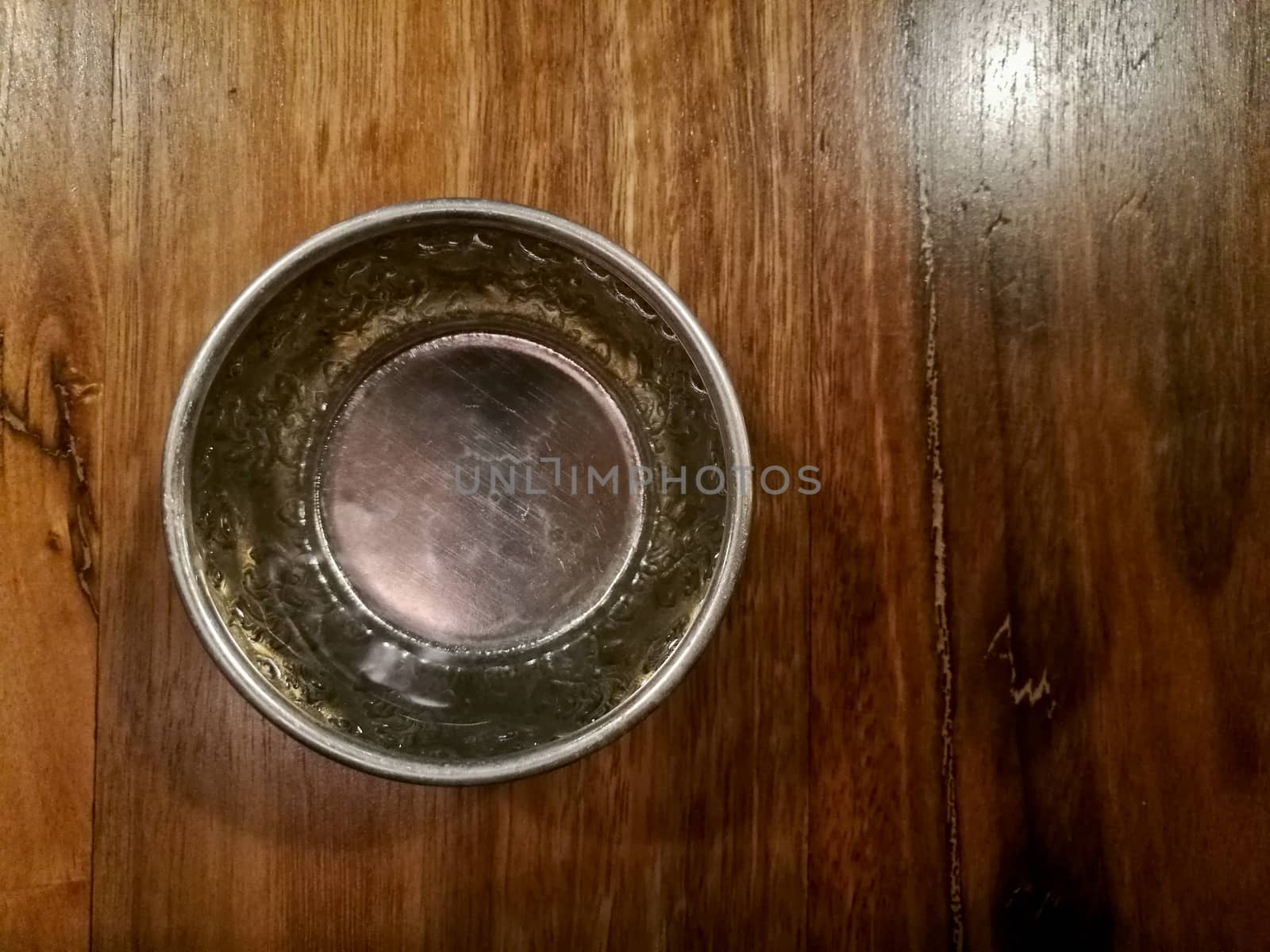 Top view of Thai antique ancient aluminium cold water silver drinking cup