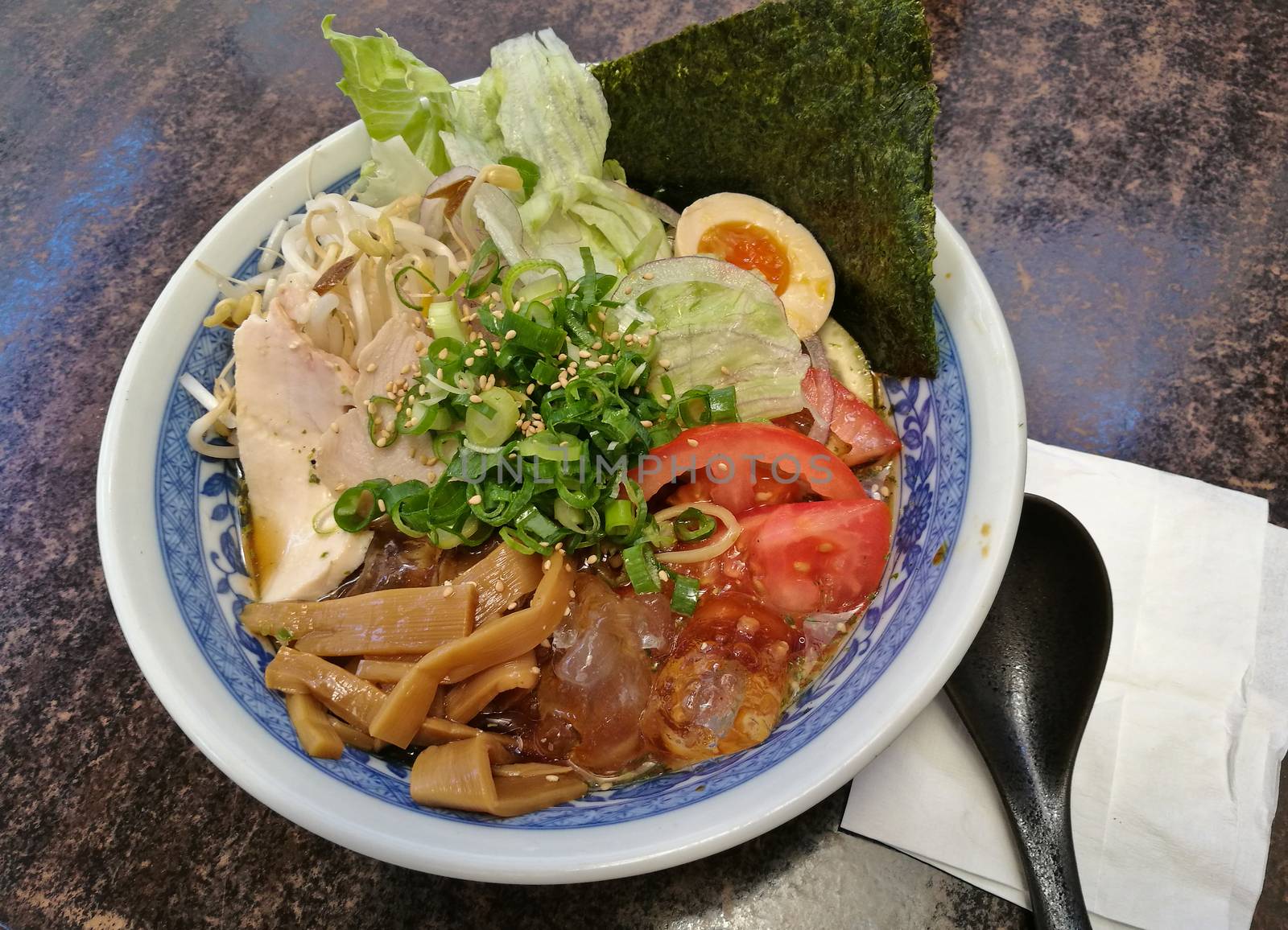 Japanese bukkakesoba buckwheat soba noodle soup served cold