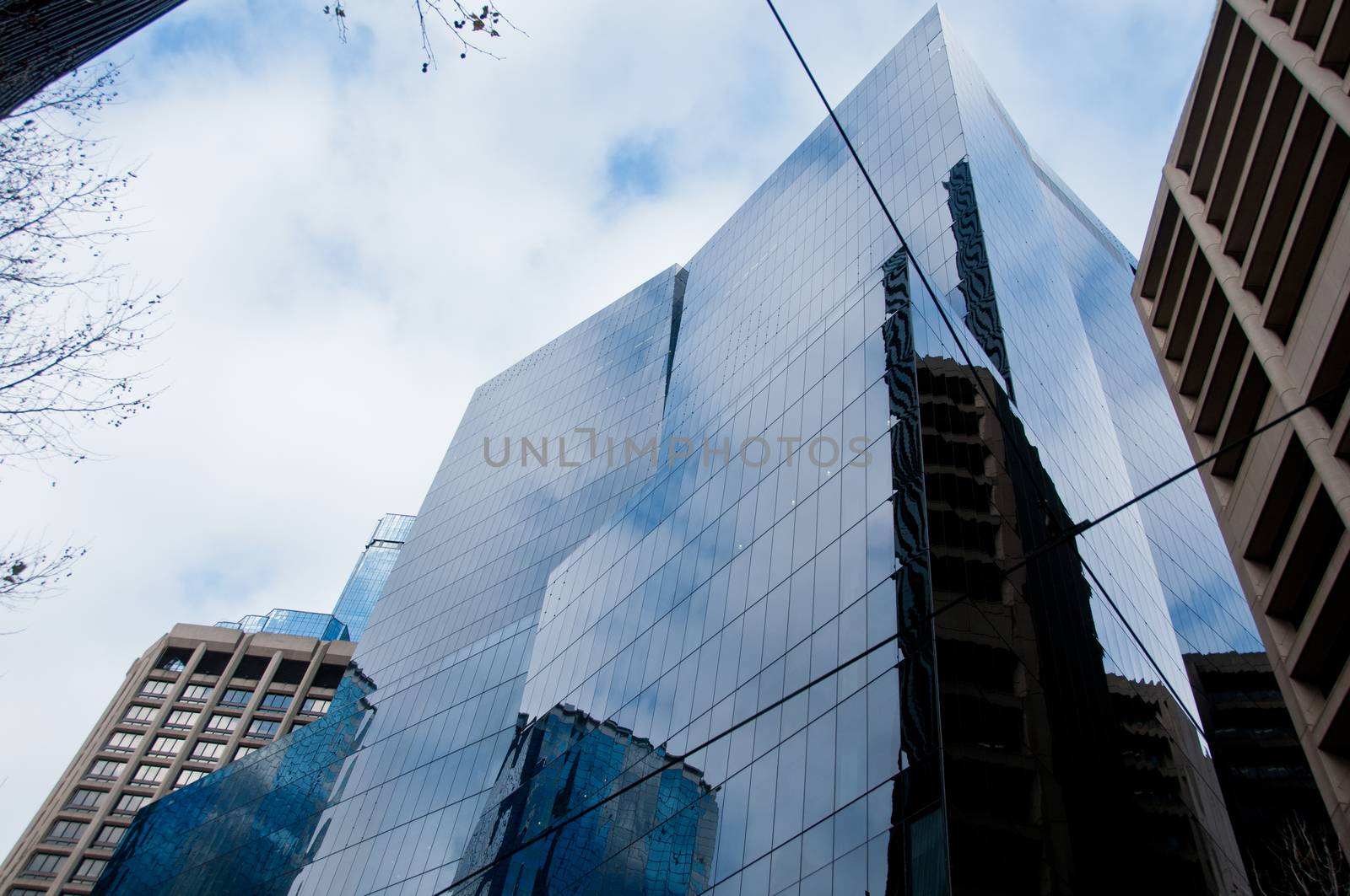 Modern trendy business corporation office with blue glass