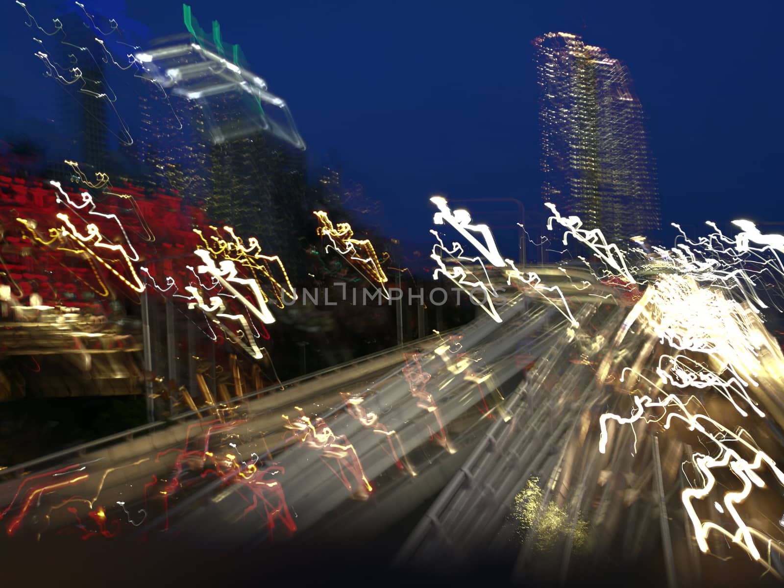 Abstract blurred light art scene of super highway in Brisbane Queensland Australia in the evening