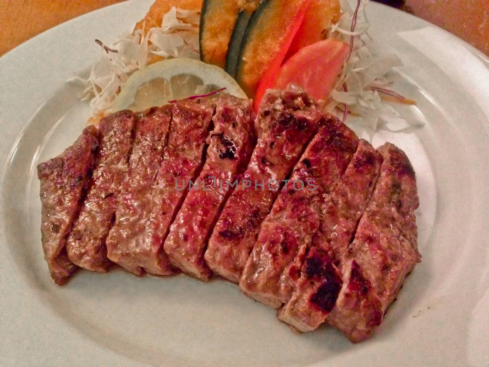 Medium rare premium Kobe beef Japanese steak eat