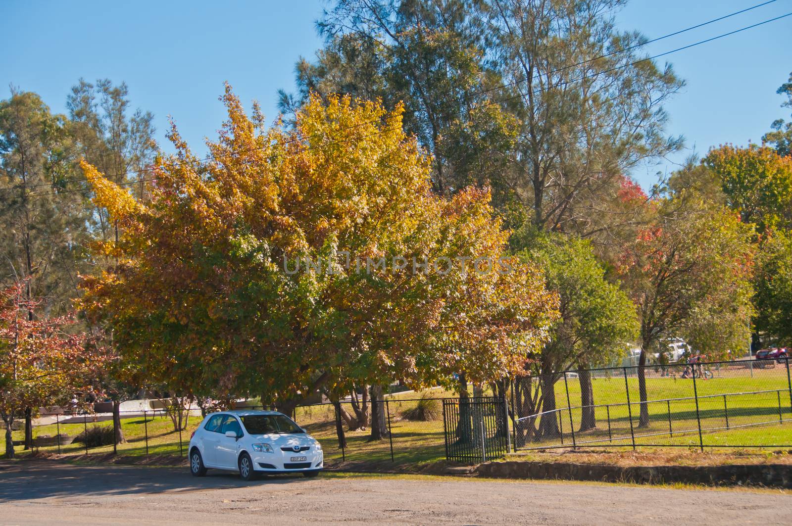 SYDNEY, AUSTRALIA - MAY 6, 2018: White Toyota Yaris eco car park by eyeofpaul