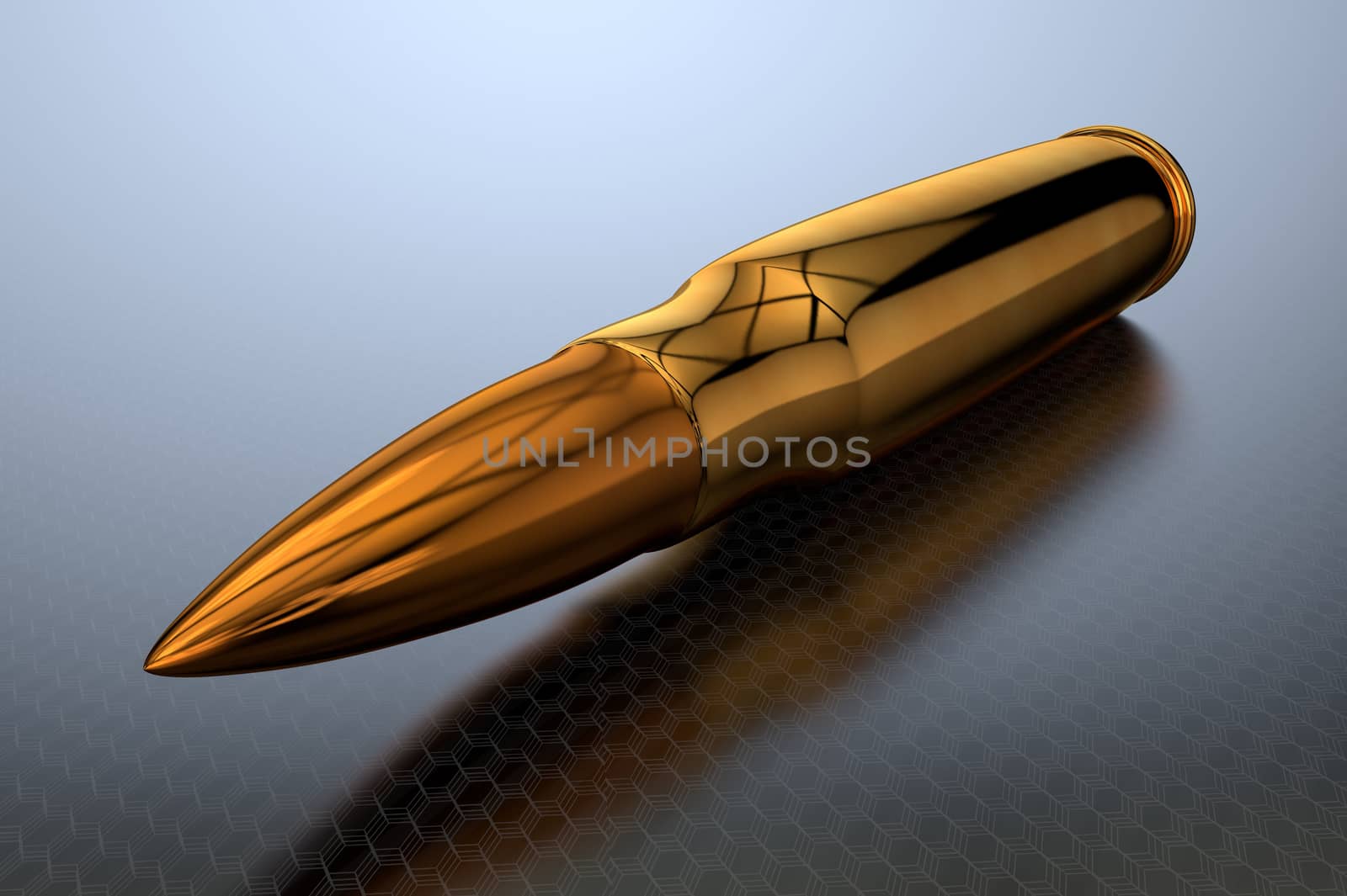 3d illustration of a golden bullet or cartridge close up