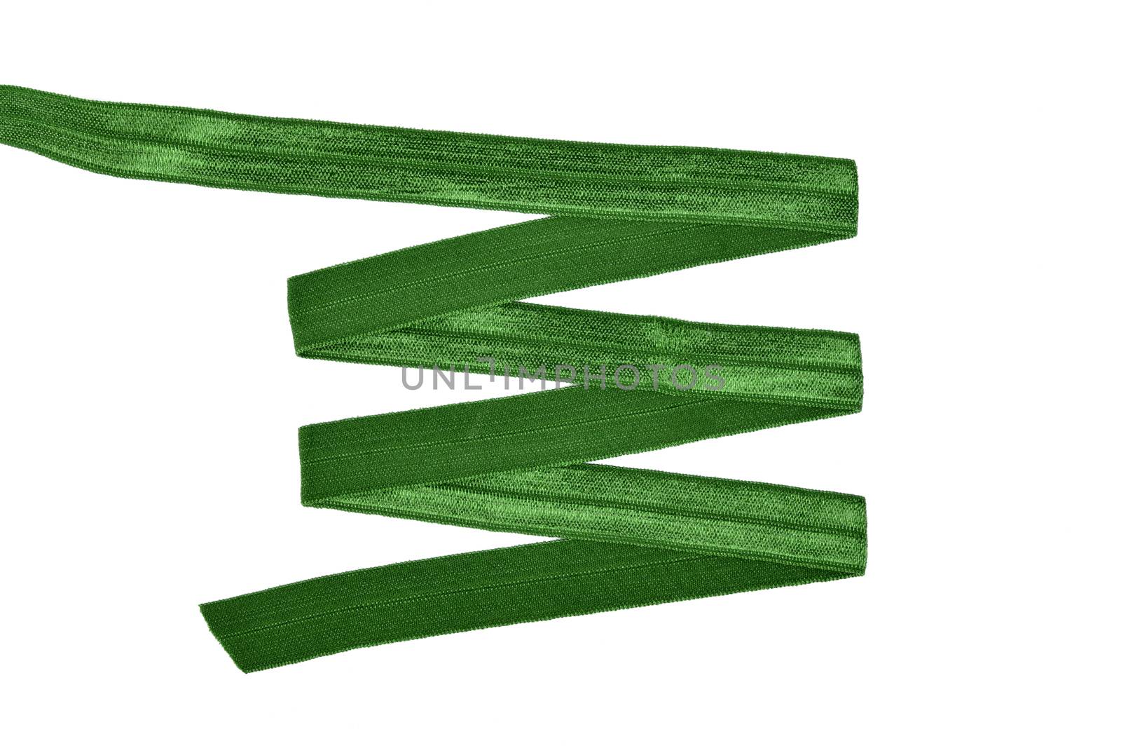 green Underwear elastic band for clothes and bras on a white background, zigzag. Isolated.