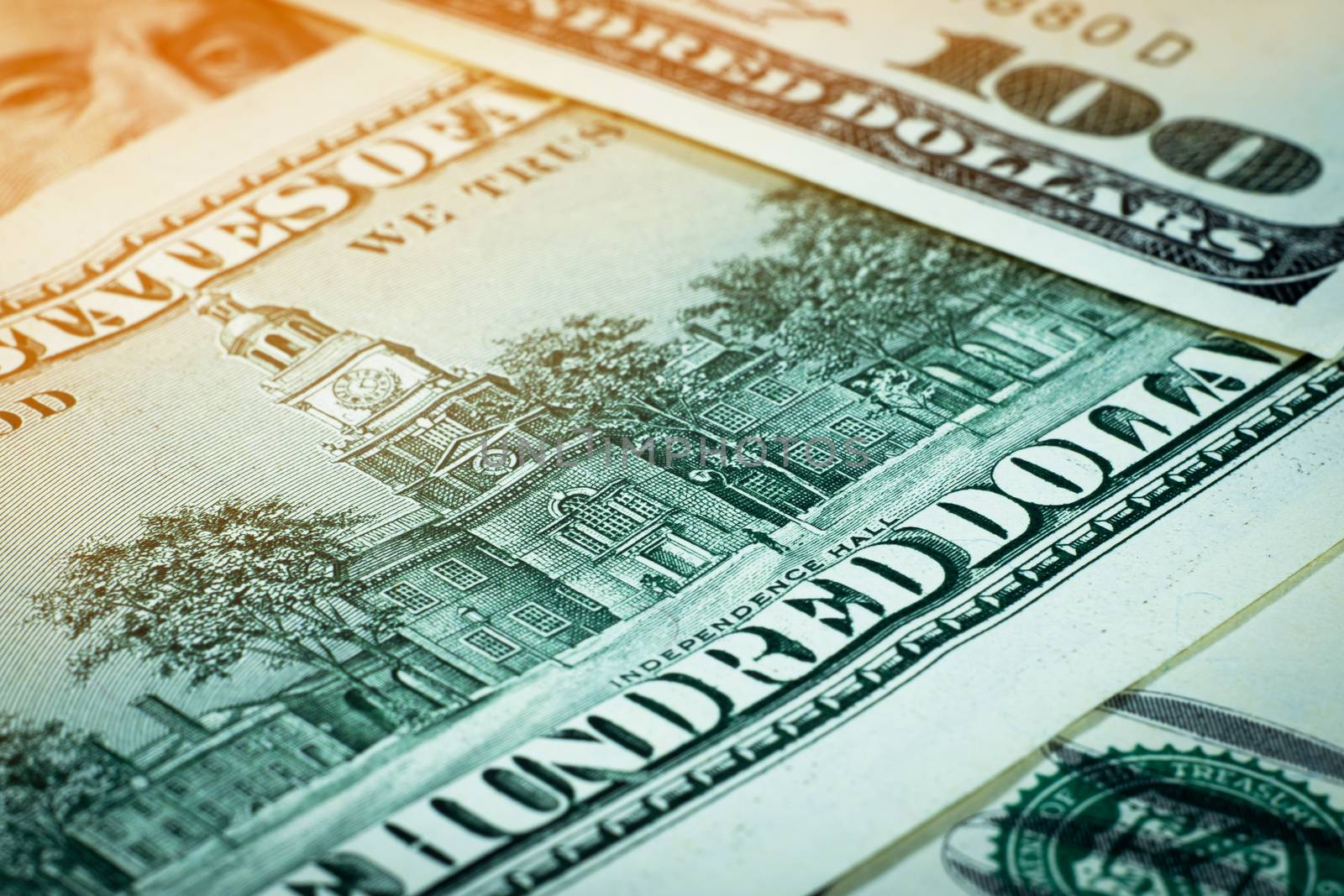 Close up photo of money. Heap of dollar bills. U.S. dollars. Banknotes.