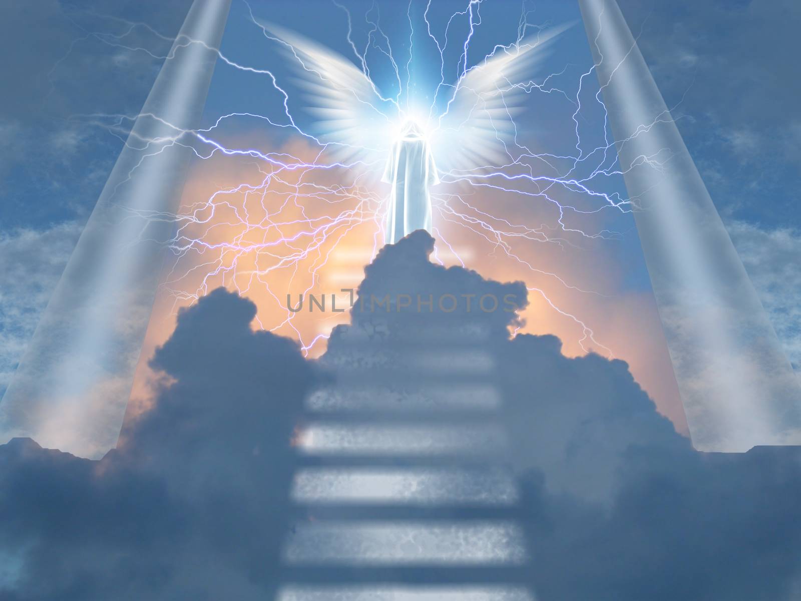 Angelic being atop stairway to heaven by applesstock