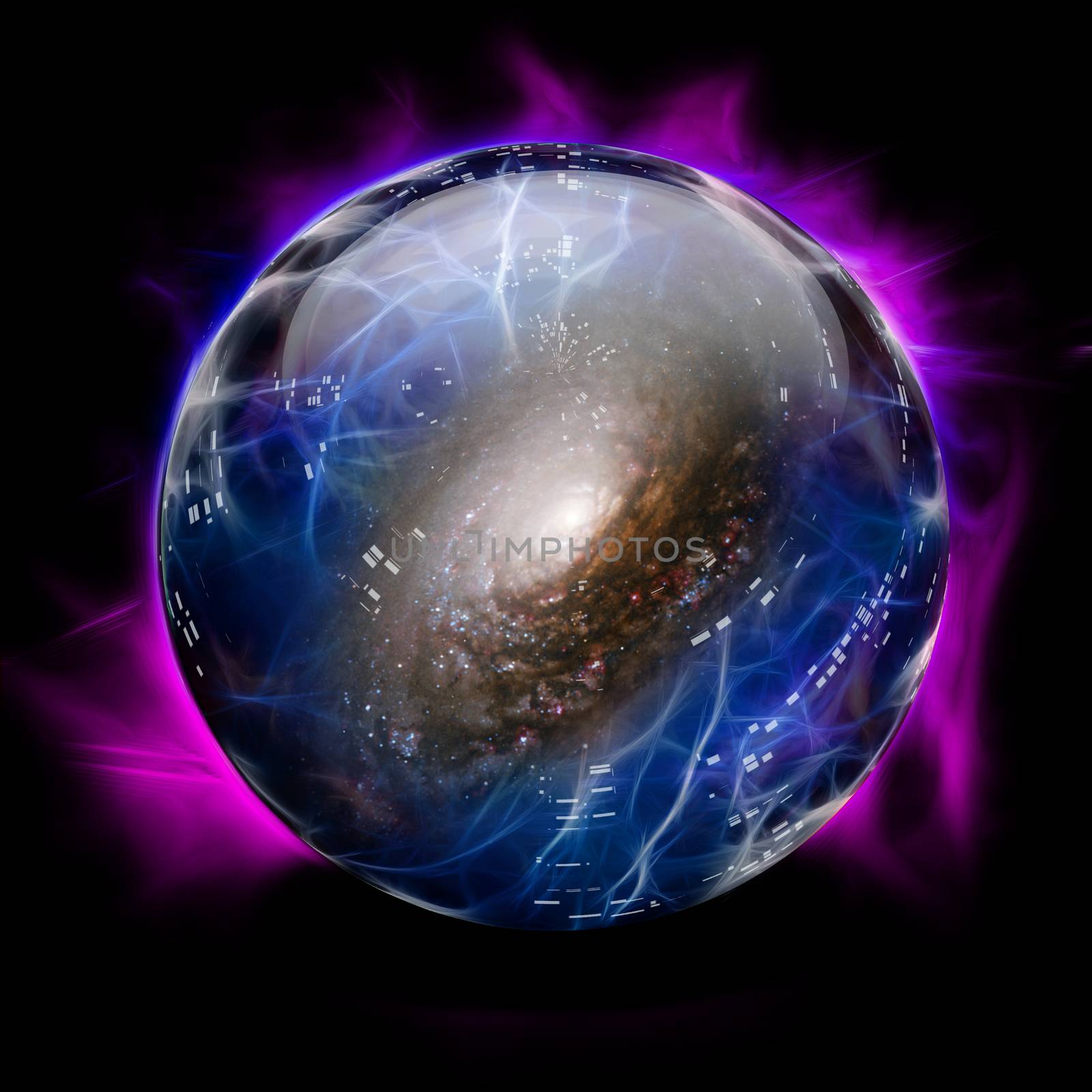 Crystal Ball Shows Galaxy. 3D rendering