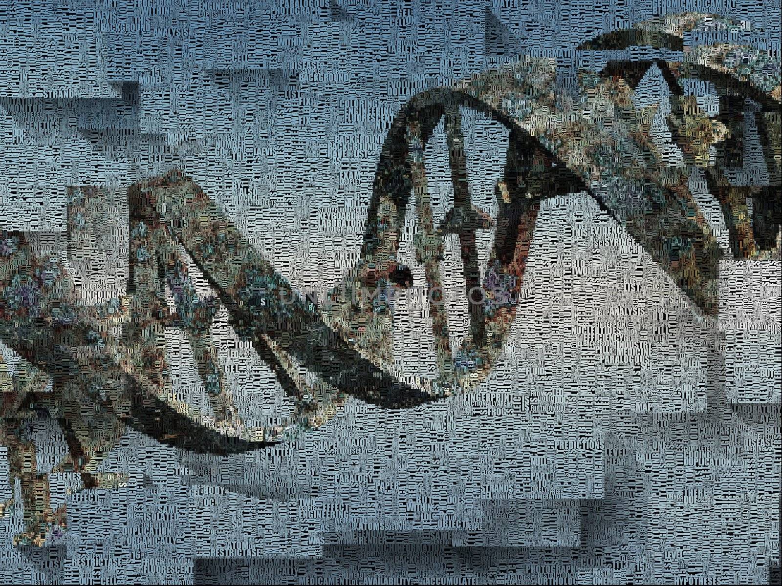 DNA chain and words. 3D rendering