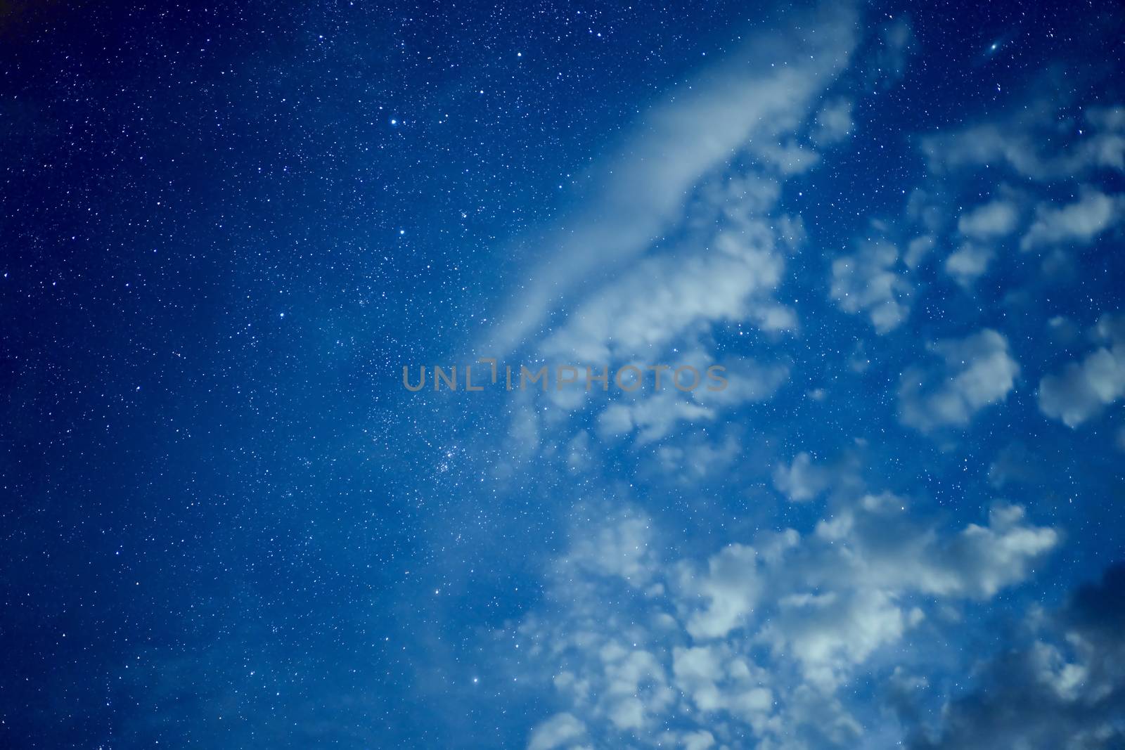 Star night galaxy stars space dust in the universe with cloud, Long exposure photograph, with grain. Summer night sky Milkyway nightscape