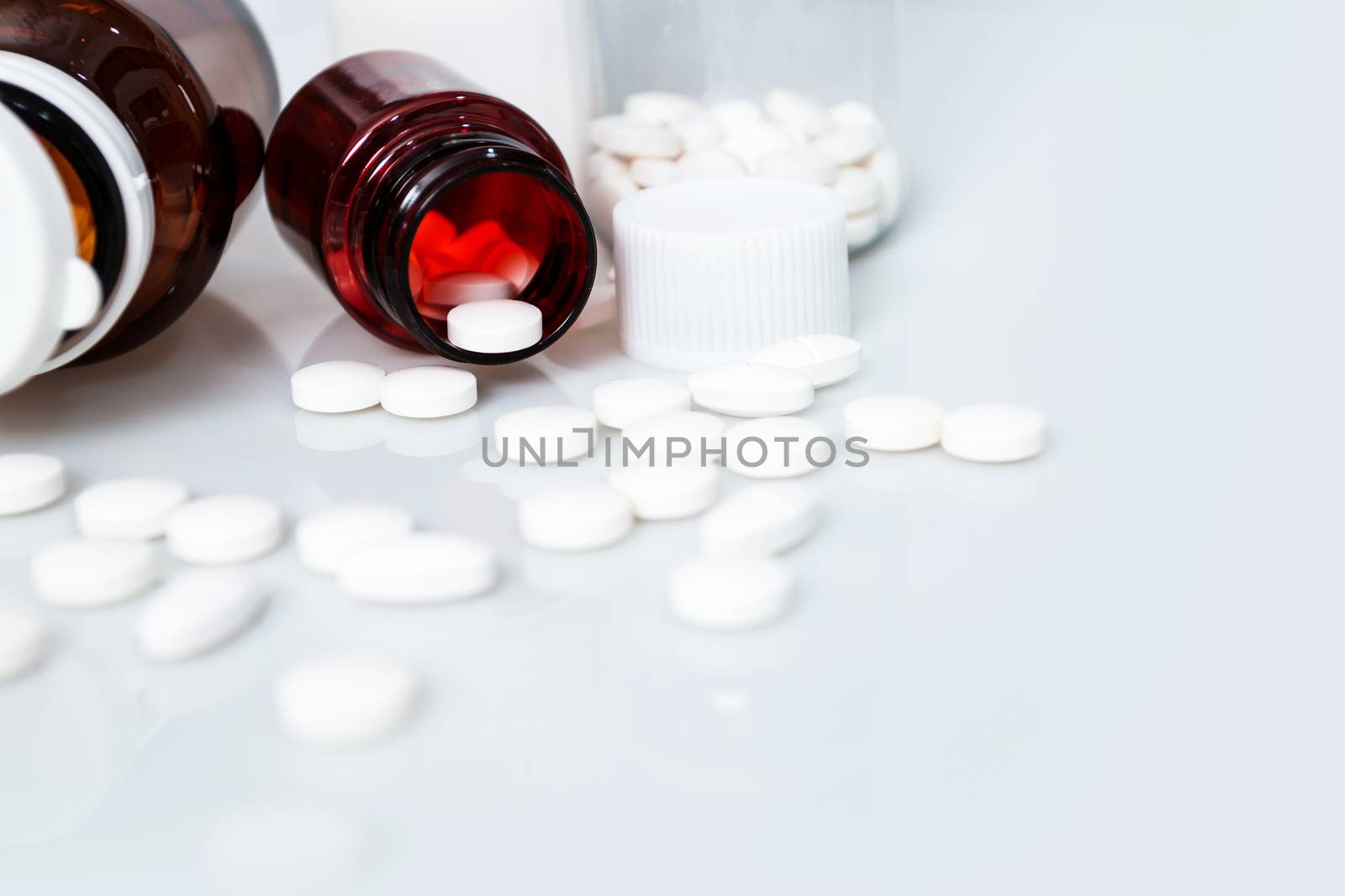 Medical concept, White pills for treatment on white background.