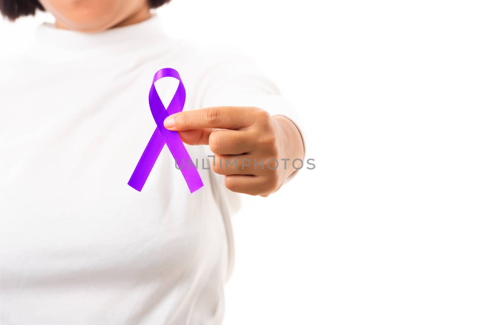 Young woman holding purple ribbon on hand by Sorapop