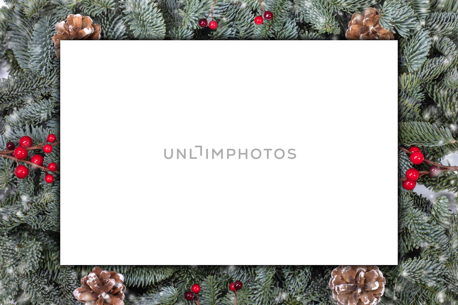 Christmas card over fir tree branches by Yellowj