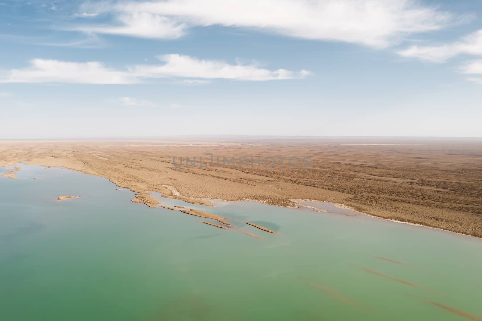 Clean lake and blue sky, natural background. Photo in Qinghai, China.