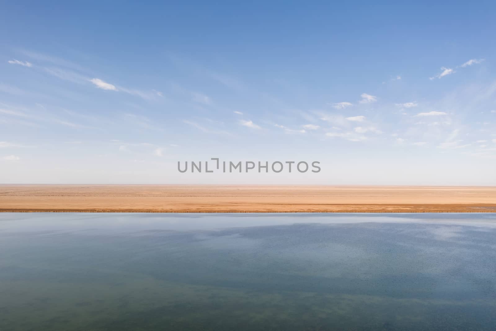 Clean lake and blue sky, natural background. Photo in Qinghai, China.