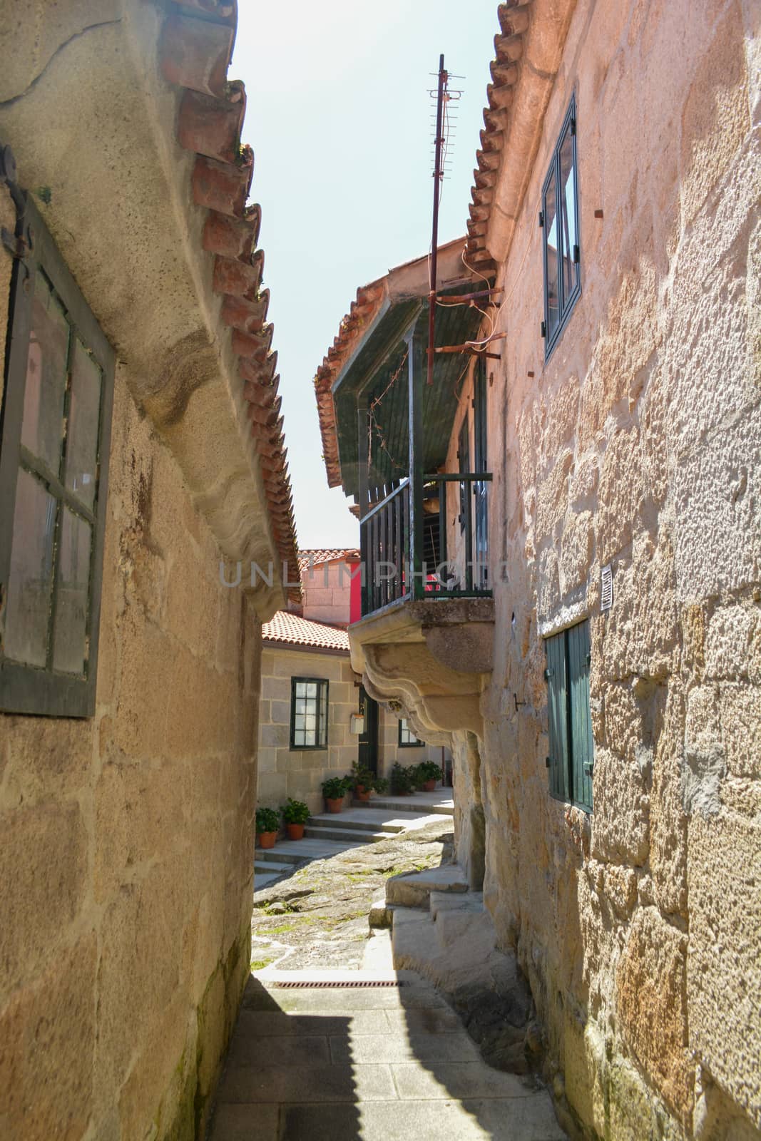 Combarro, Spain, May 2018: View on the narrow strees of coastal village Combarro in Galicia, Spain