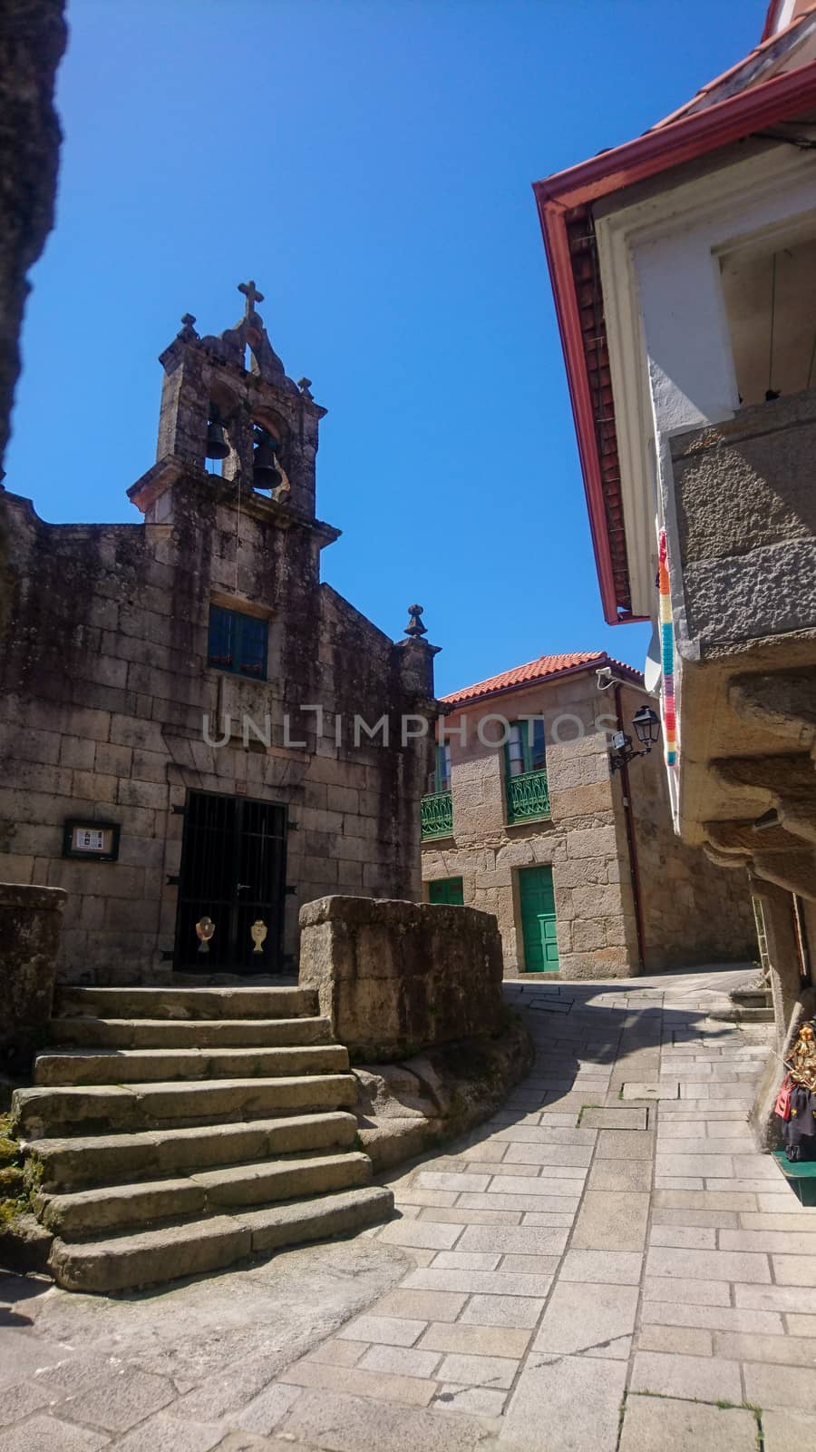 Combarro, Spain, May 2018: View on the narrow strees of coastal village Combarro in Galicia, Spain