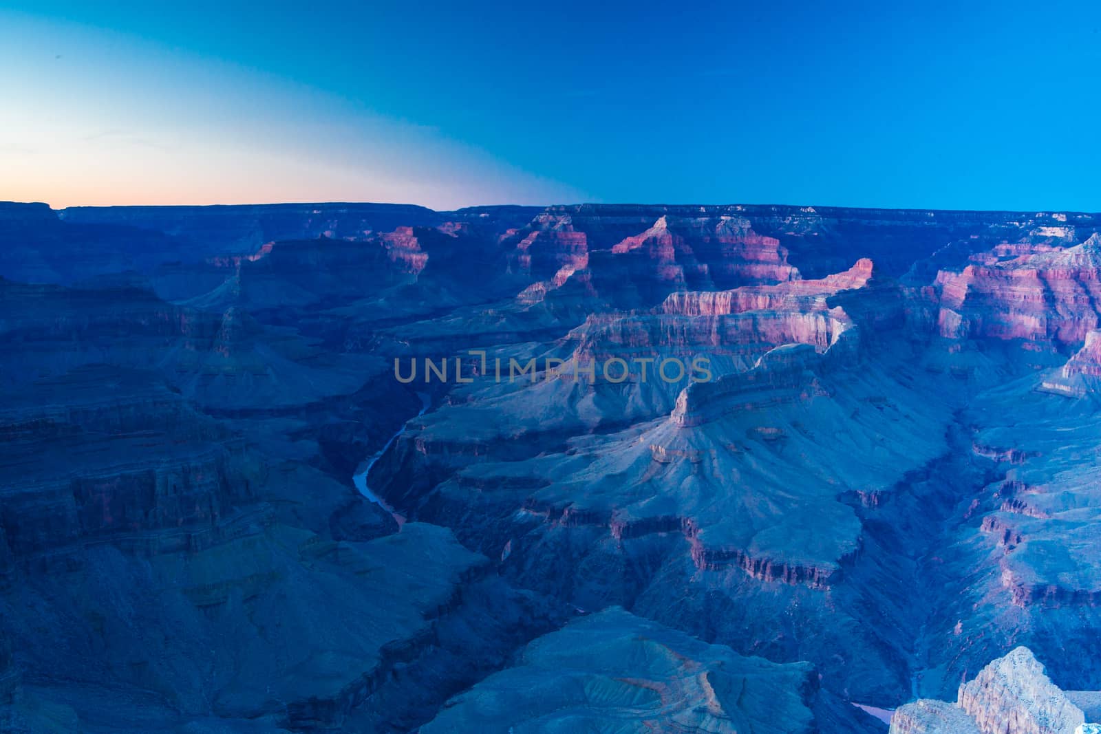 Sunset views in winter at the South Rim in Grand Canyon, Arizona, USA