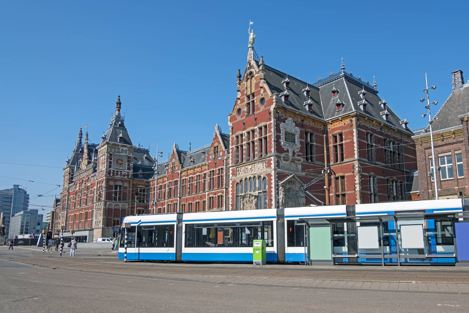 Trams waiting at Central Station in Amsterdam the Netherlands by devy