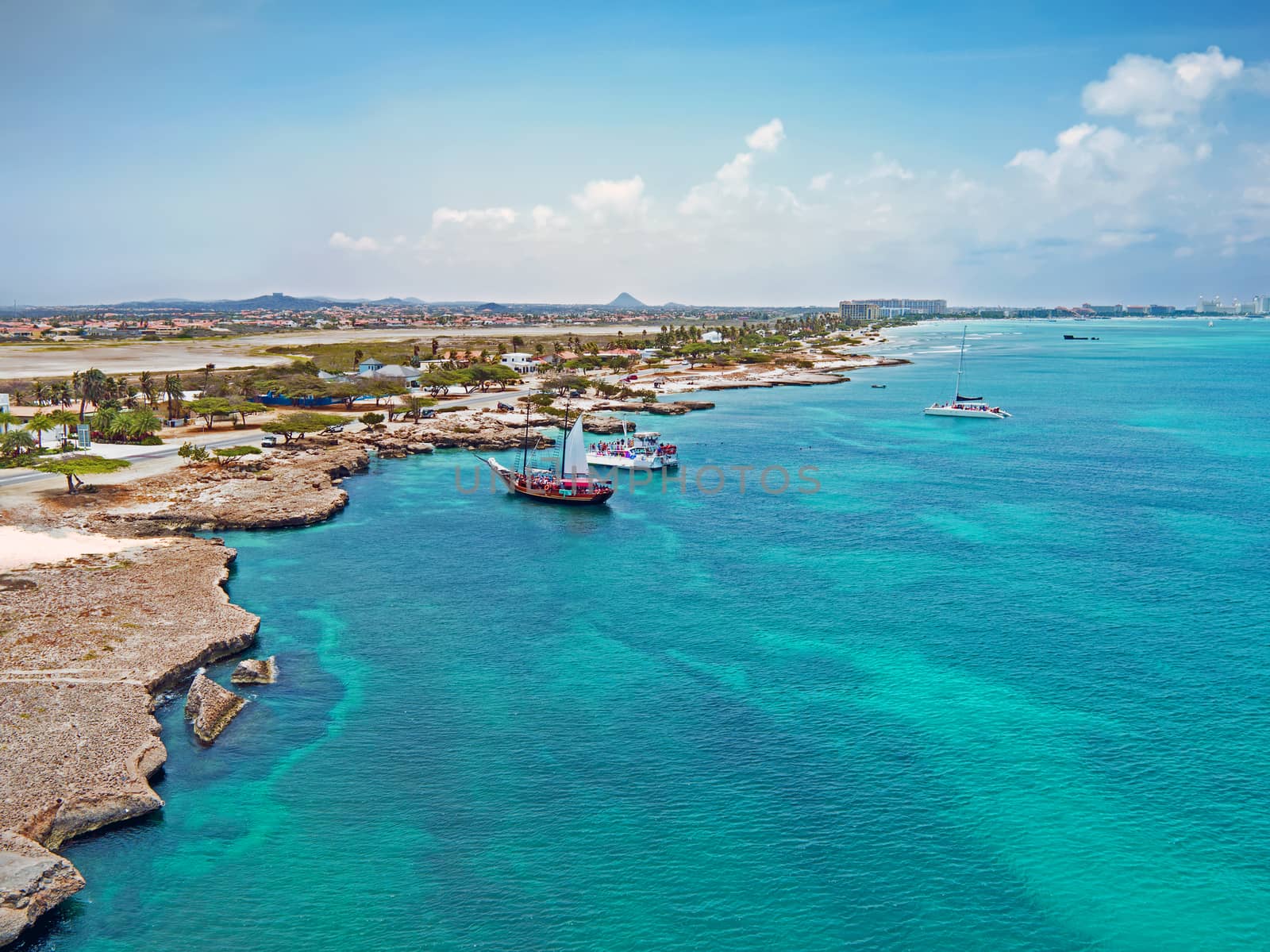 Aerial from Aruba island with Palm Beach in the Caribbean Sea  by devy