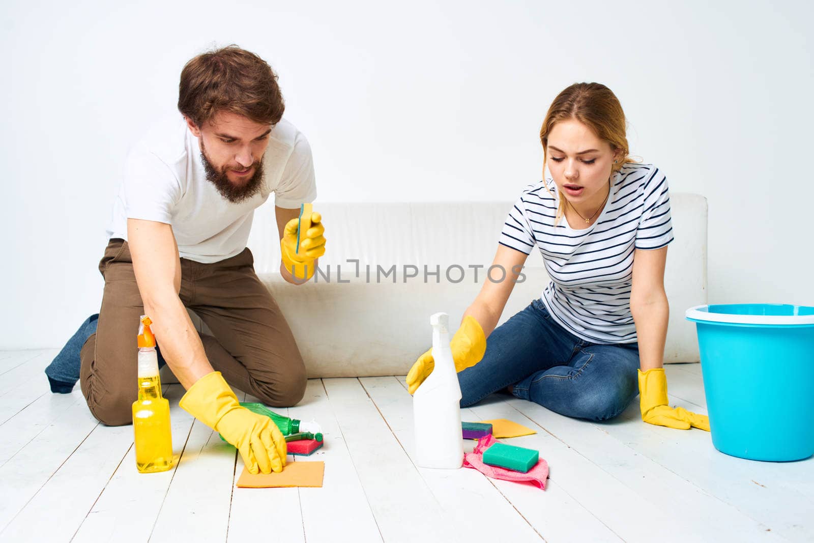 Man and woman housekeeping service interior lifestyle. High quality photo