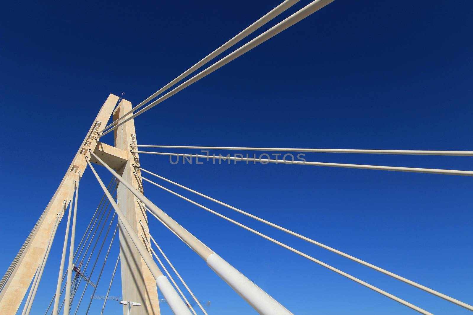 Pont de la Generalitat bridge under blue sky next to the Vinalopo River in Elche